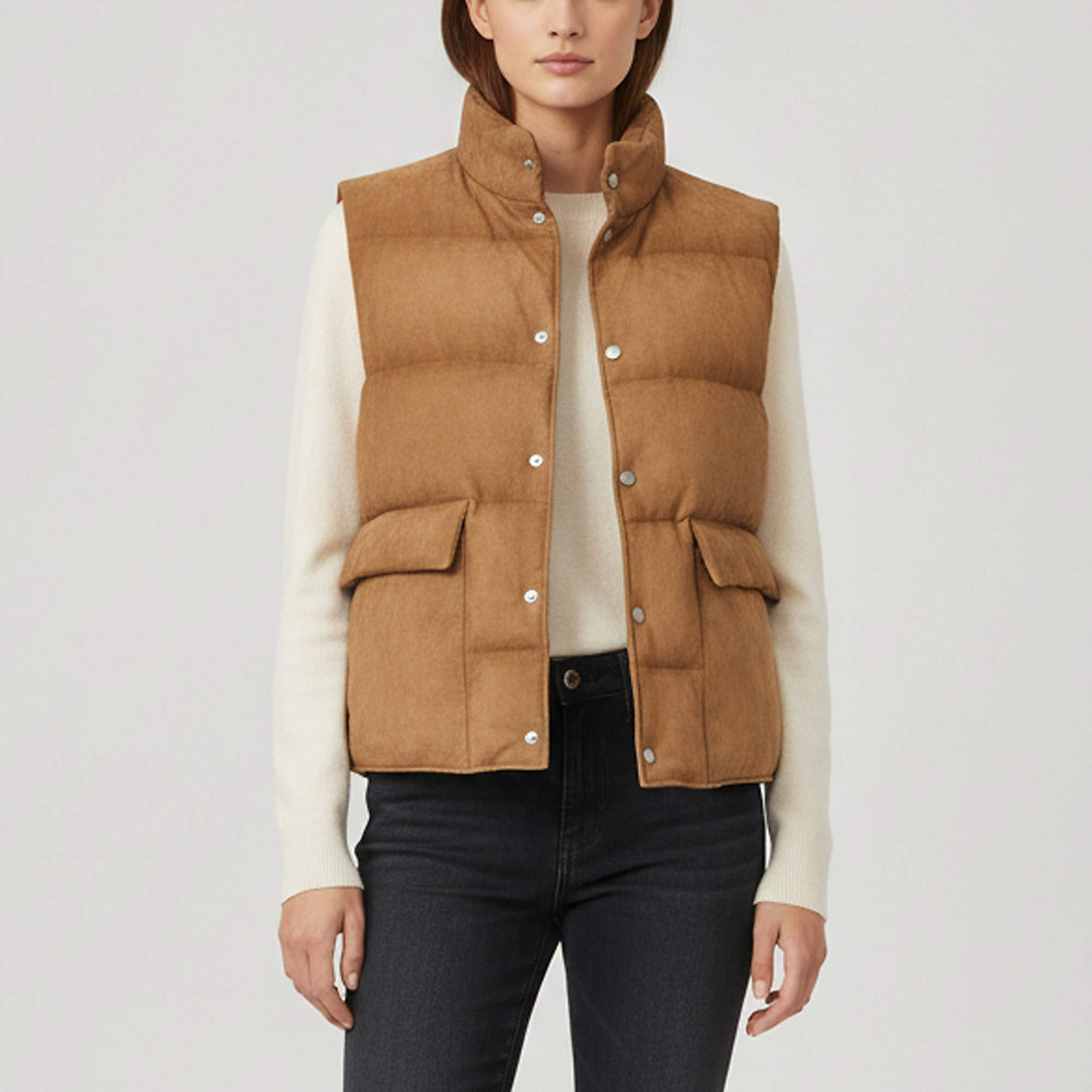 مملوكة مسبقًا Prada Biscuit Suede Sleeveless Down Puffer Vest XL