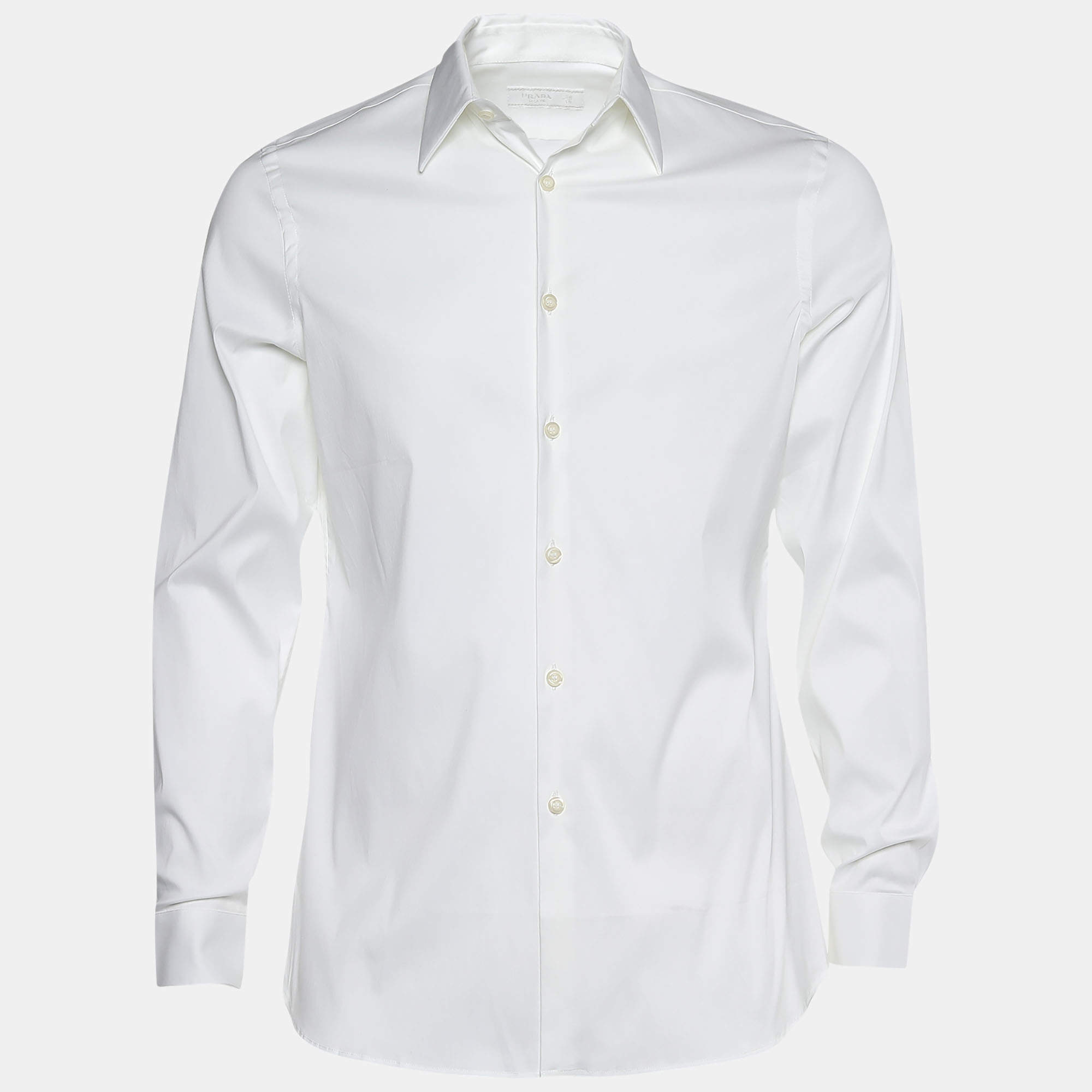 Pre Owned قميص برادا قطن أبيض بأكمام طويلة مقاس صغير ( سمول )