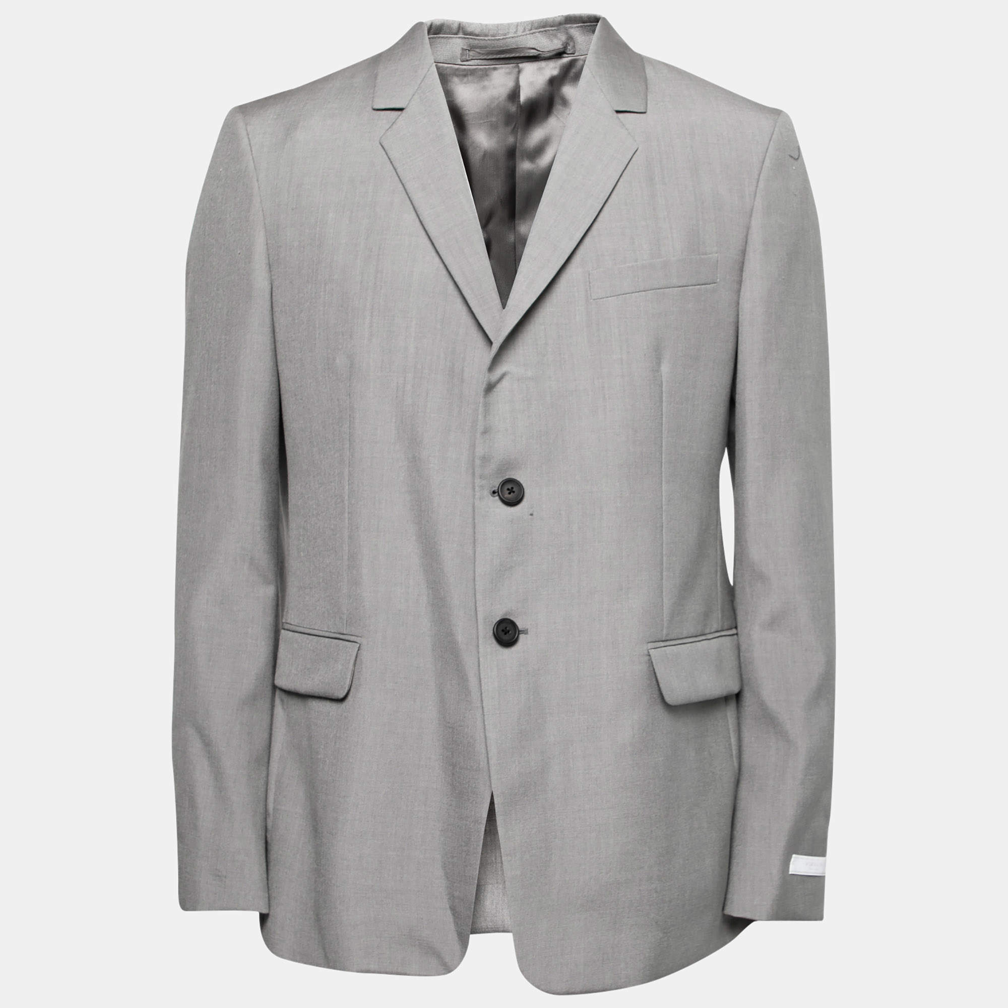 مملوكة مسبقًا بلايزر برادا حرير وموهير رصاصي بصدرية واحدة مقاس كبير جداً ( إكس لارج )