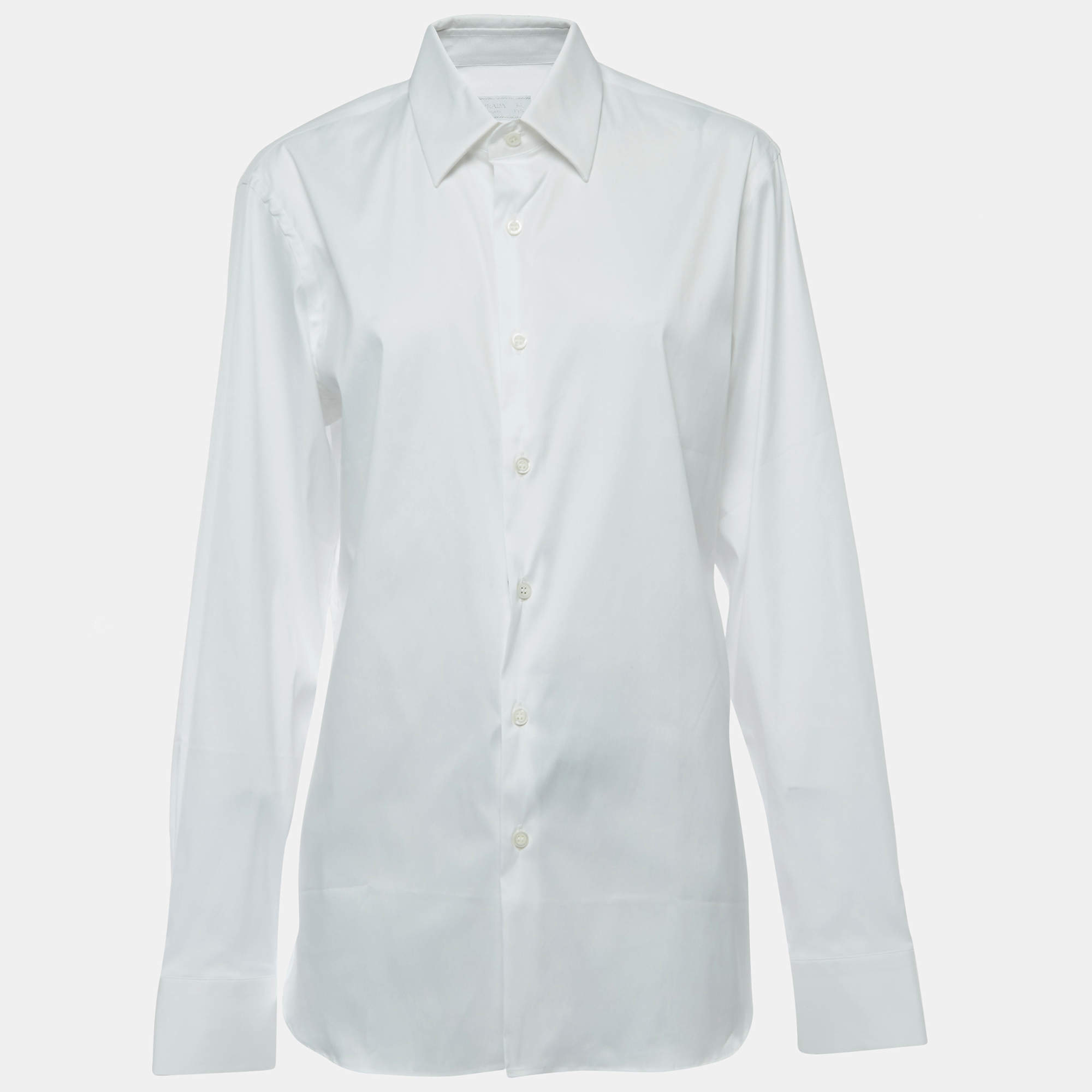 Prada White Cotton Long Sleeve Button Front Shirt M