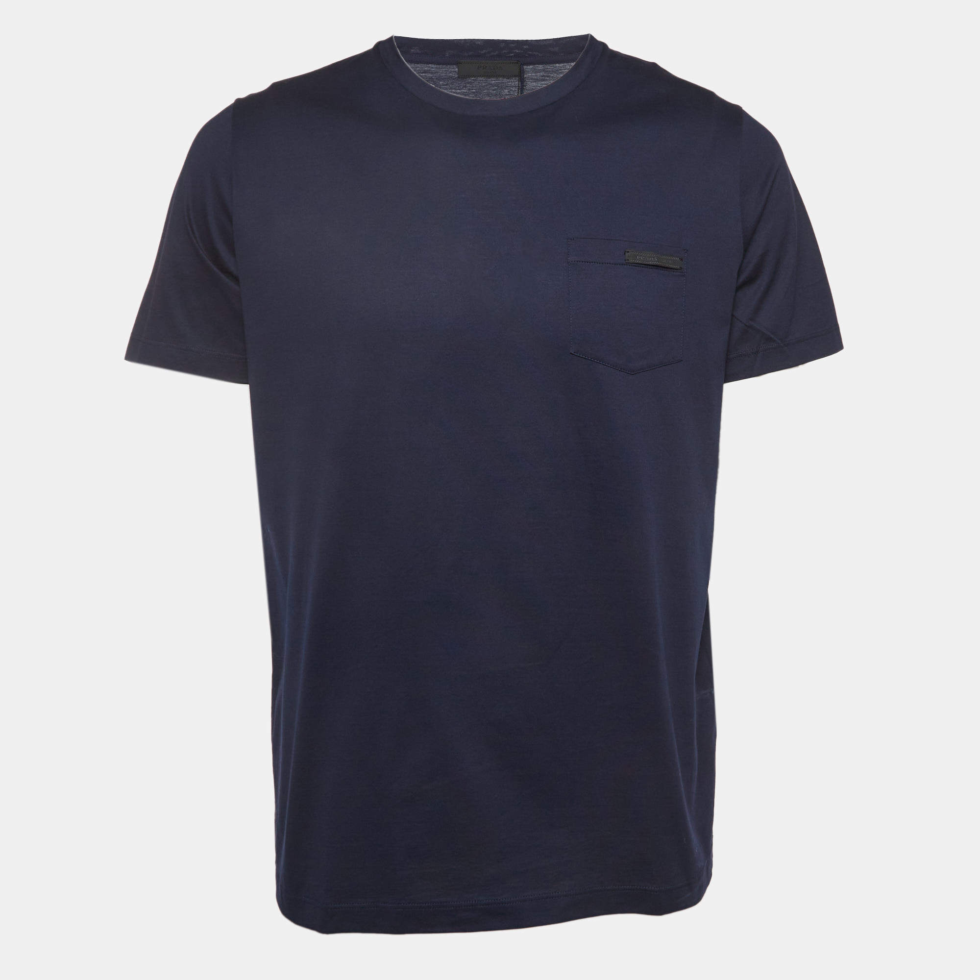 Pre Owned Prada Navy Blue Cotton Crew Neck T-Shirt L