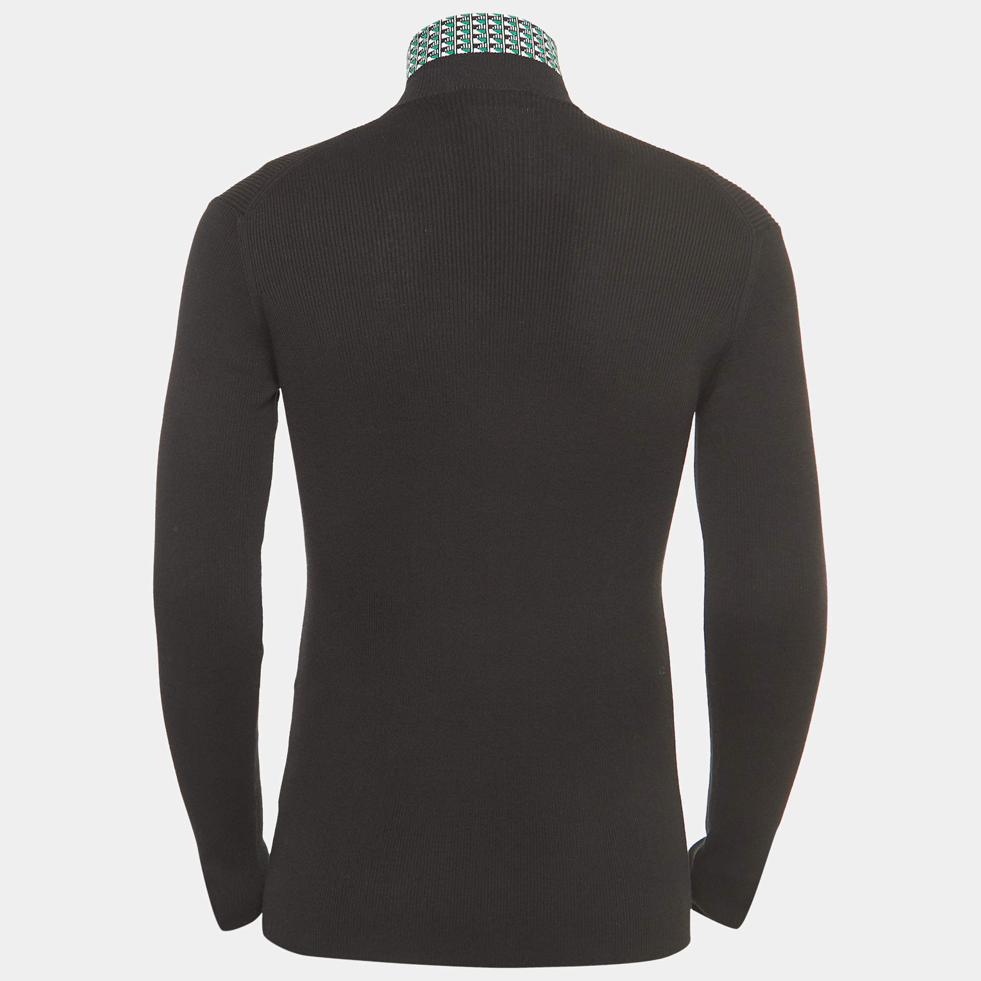 Prada Black Cotton Knit Jacquard Turtleneck Sweater L