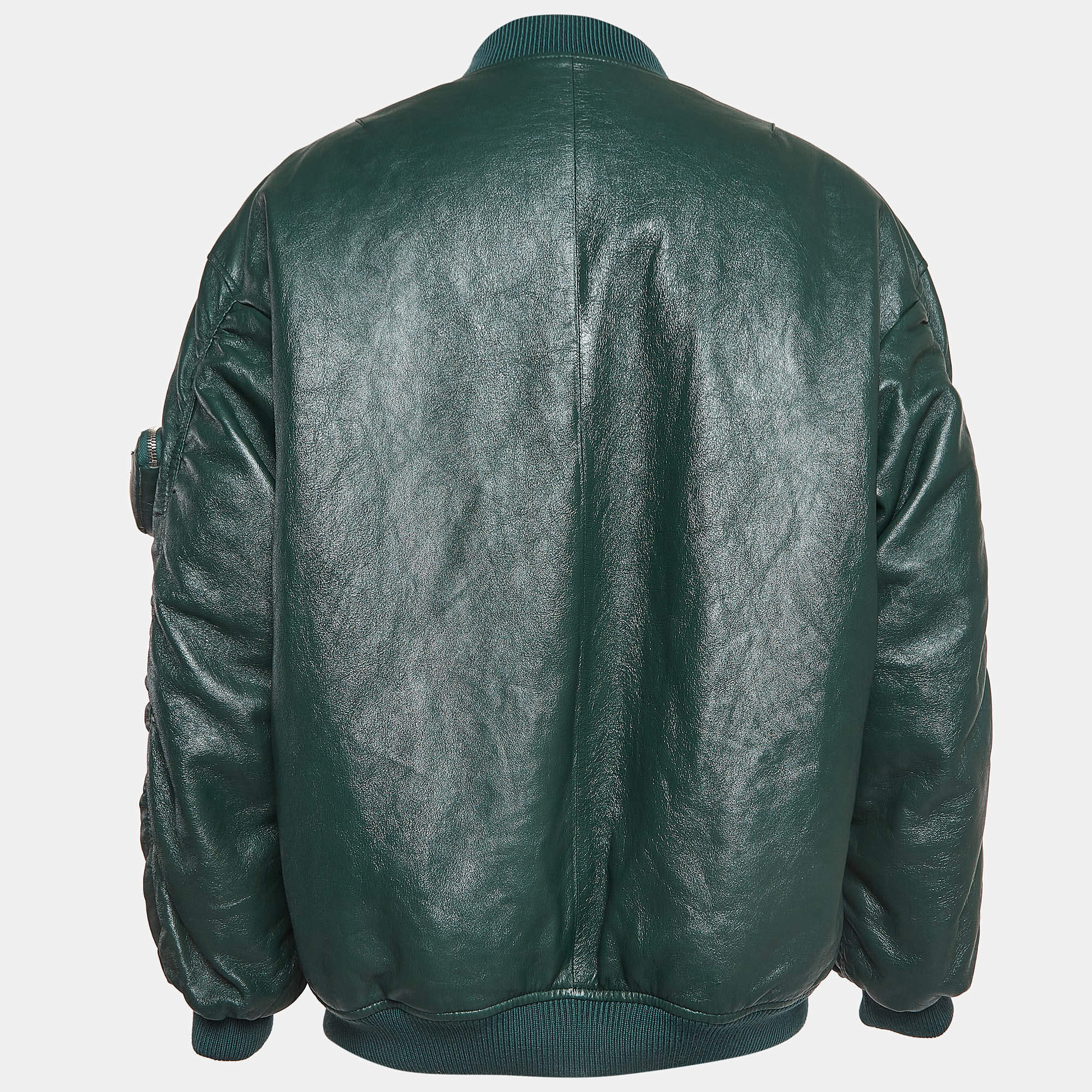Prada Green Metal Triangle Leather Bomber Jacket XS Prada | TLC