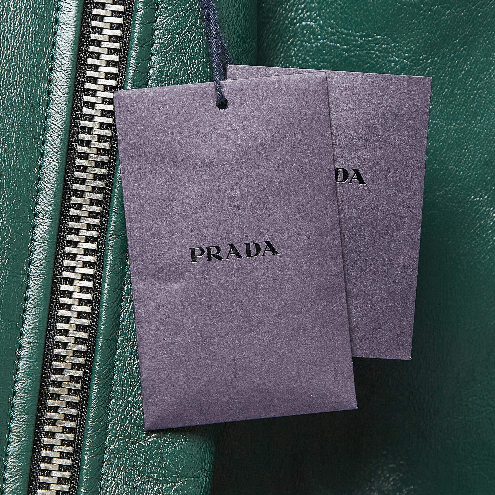 Prada Green Metal Triangle Leather Bomber Jacket XS Prada | TLC