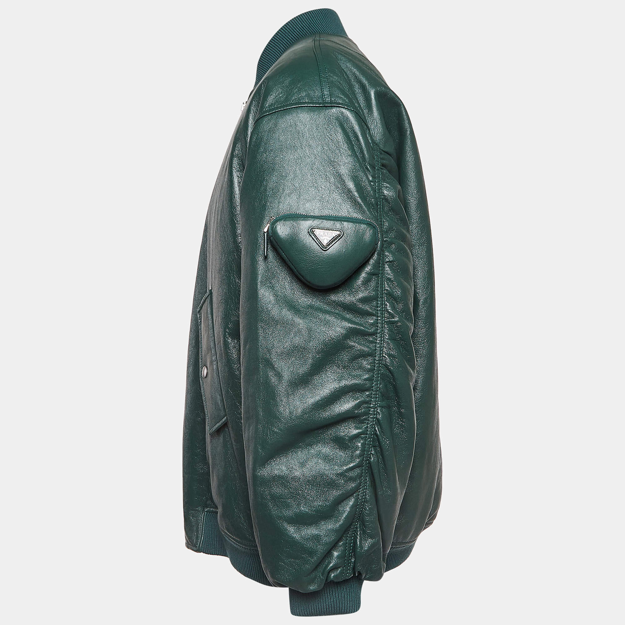 Prada Green Metal Triangle Leather Bomber Jacket XS Prada | TLC