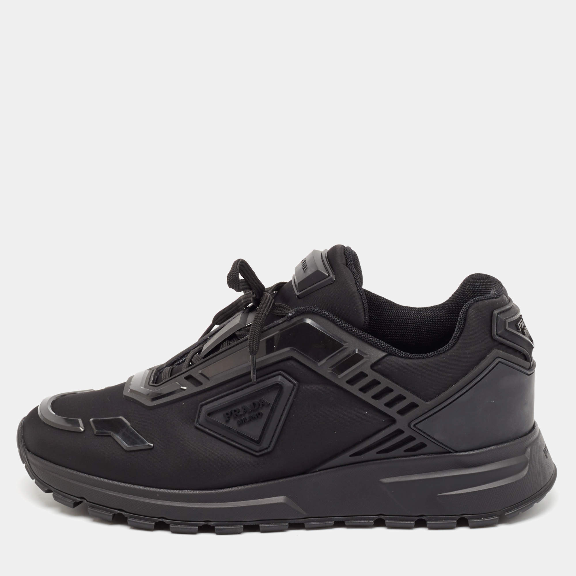 Prada Black Nylon and Rubber Cloudbust Low Top Sneakers Size 43