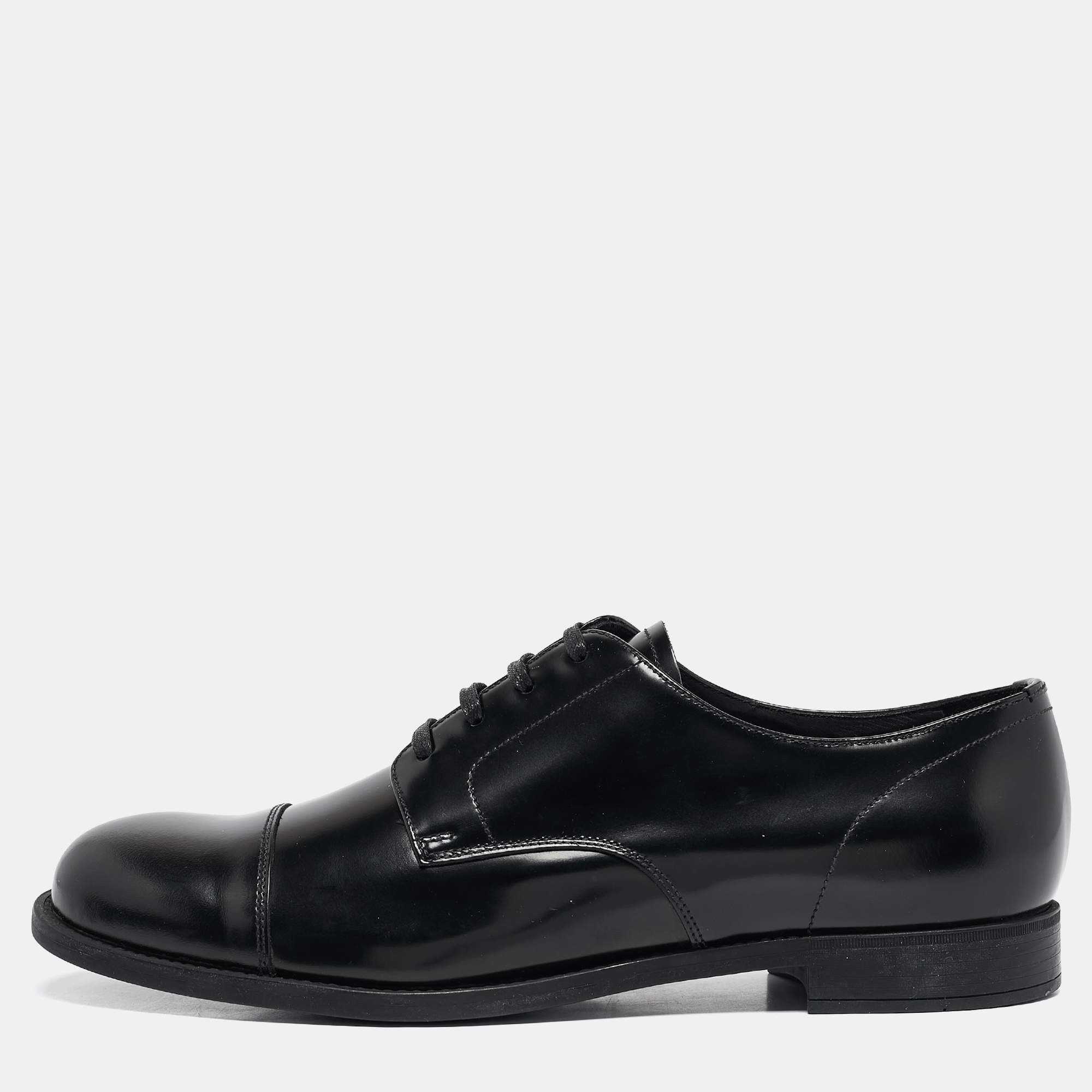 Prada Black Brushed Leather Lace Up Derby Size 43