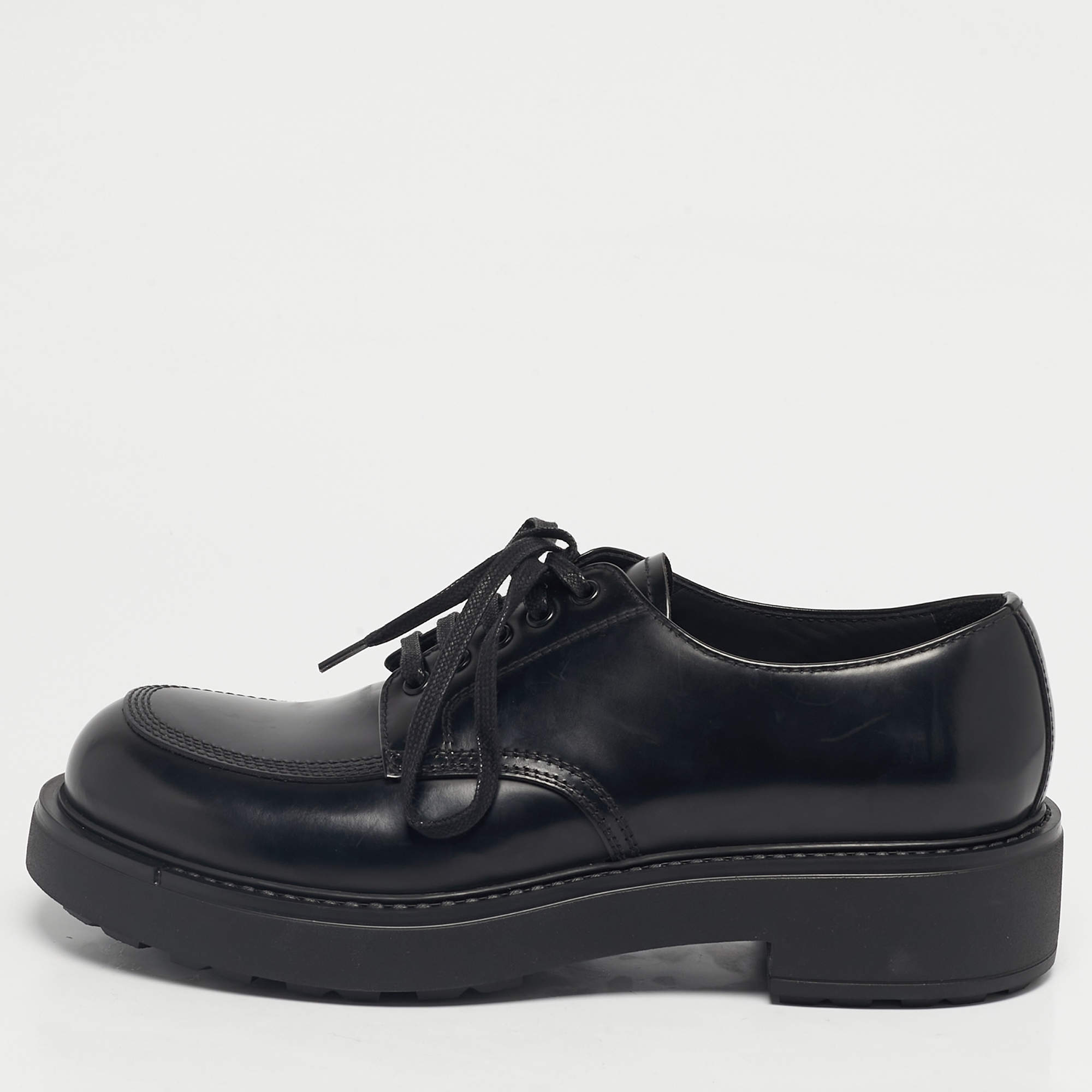 Pre Owned Prada Black Leather Monolith Platform Loafers Size 41