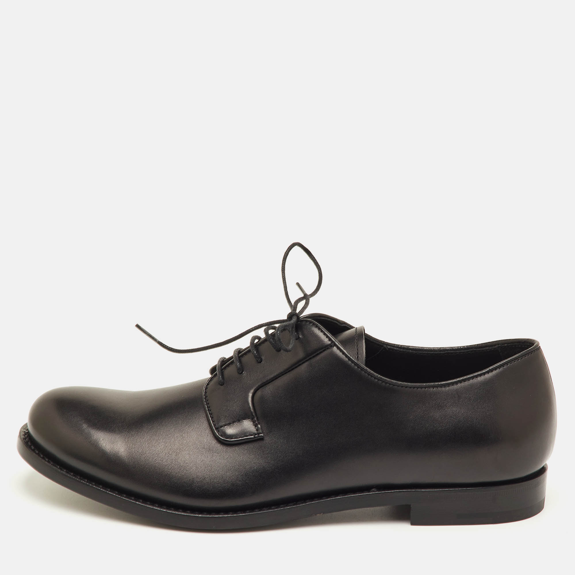 Pre Owned Prada Size 41.5 Black Leather Lace Up Derby