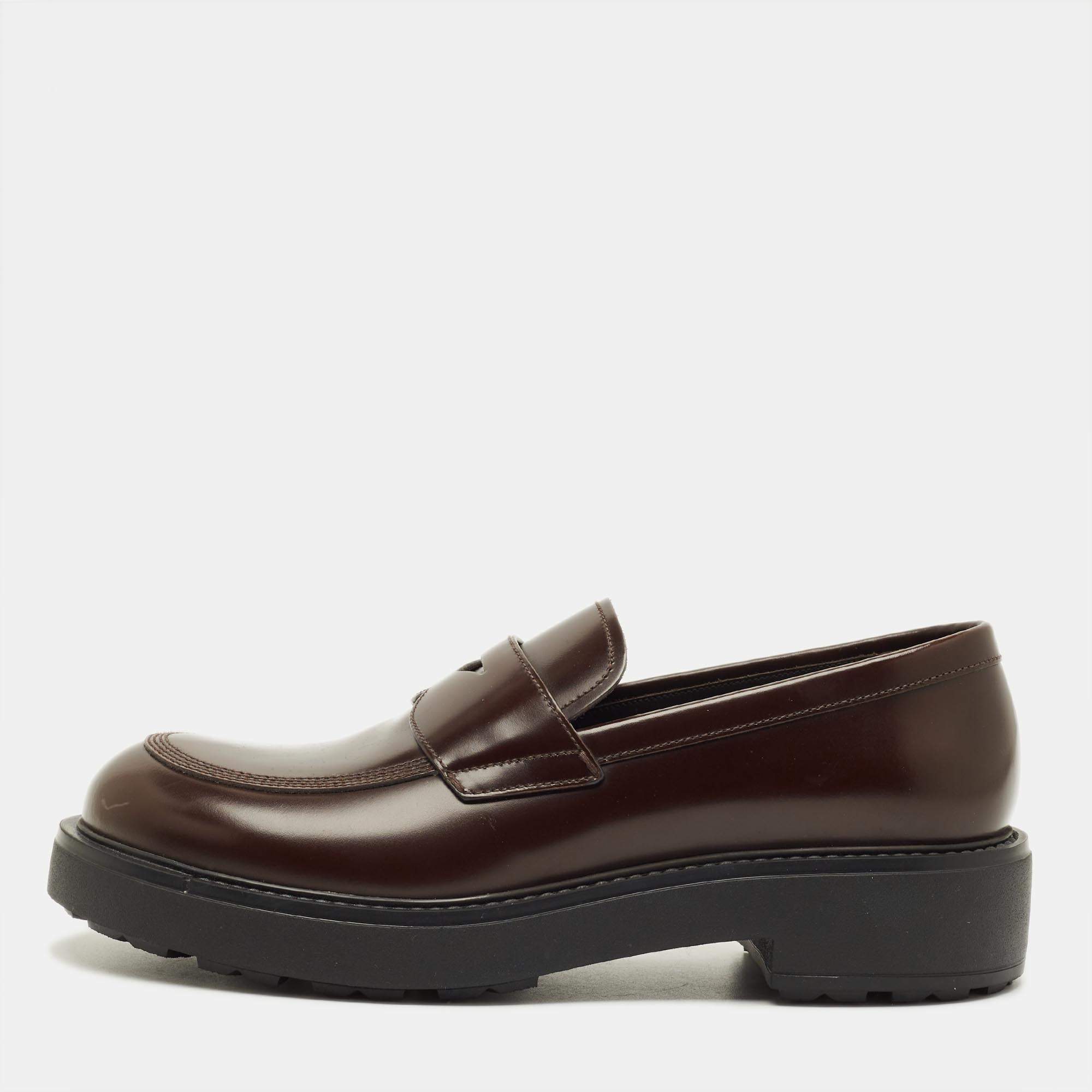 مملوكة مسبقًا Prada Size 42 Dark Brown Leather Penny Loafers