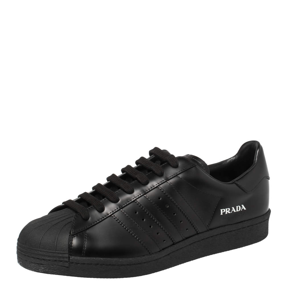 Prada x Adidas Black Leather Superstar Low Top Sneakers Size 45 1/3 Prada |  TLC