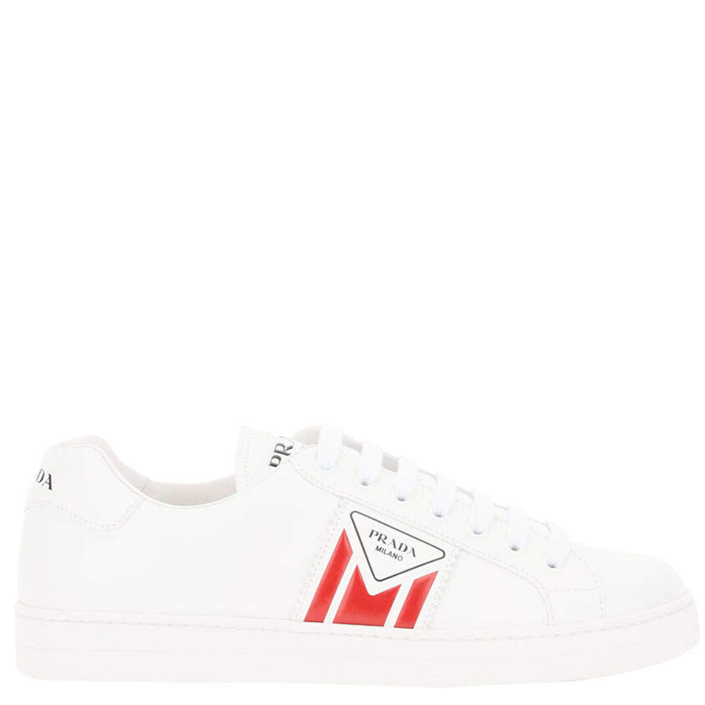 Prada White/Red New Avenue Leather Sneakers Size EU 42 UK 8 Prada | TLC