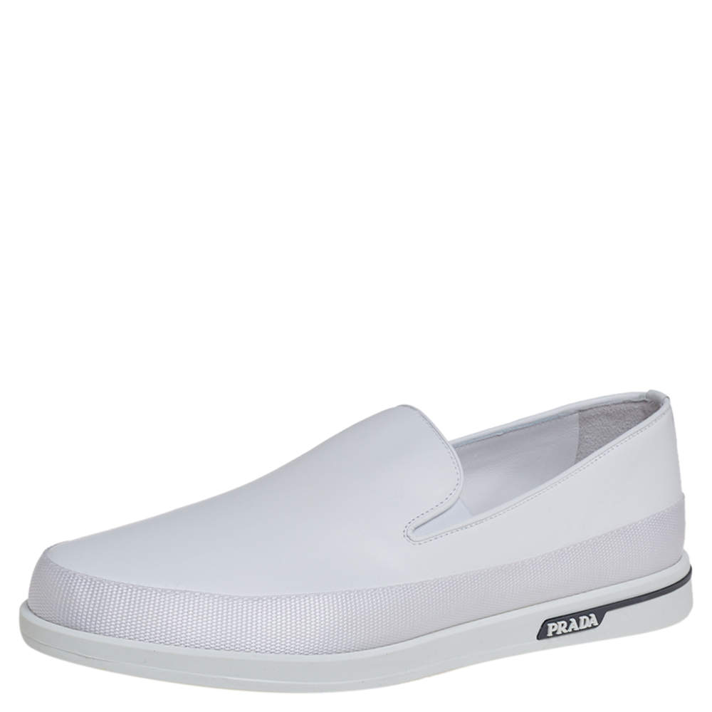 Pre Owned Prada Saint Tropez White Leather Slip-On Sneakers Size 43