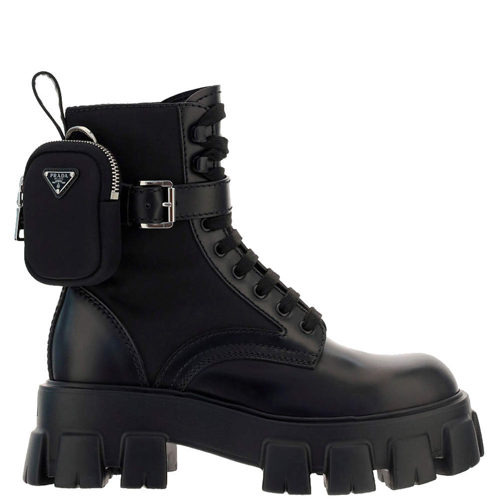 brushed rois leather and nylon boots prada