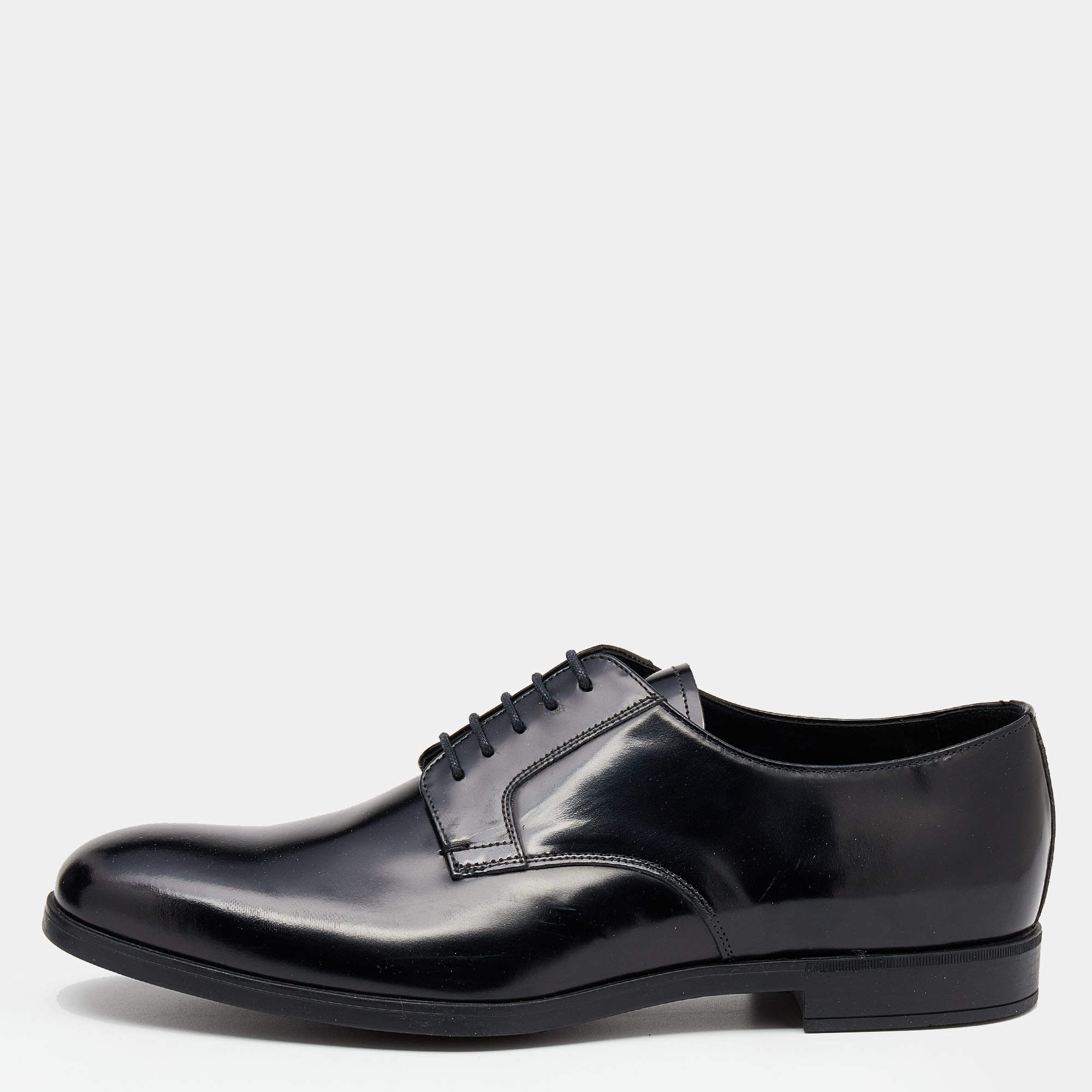 Pre Owned Prada Black Leather Lace Up Oxfords Size 41.5