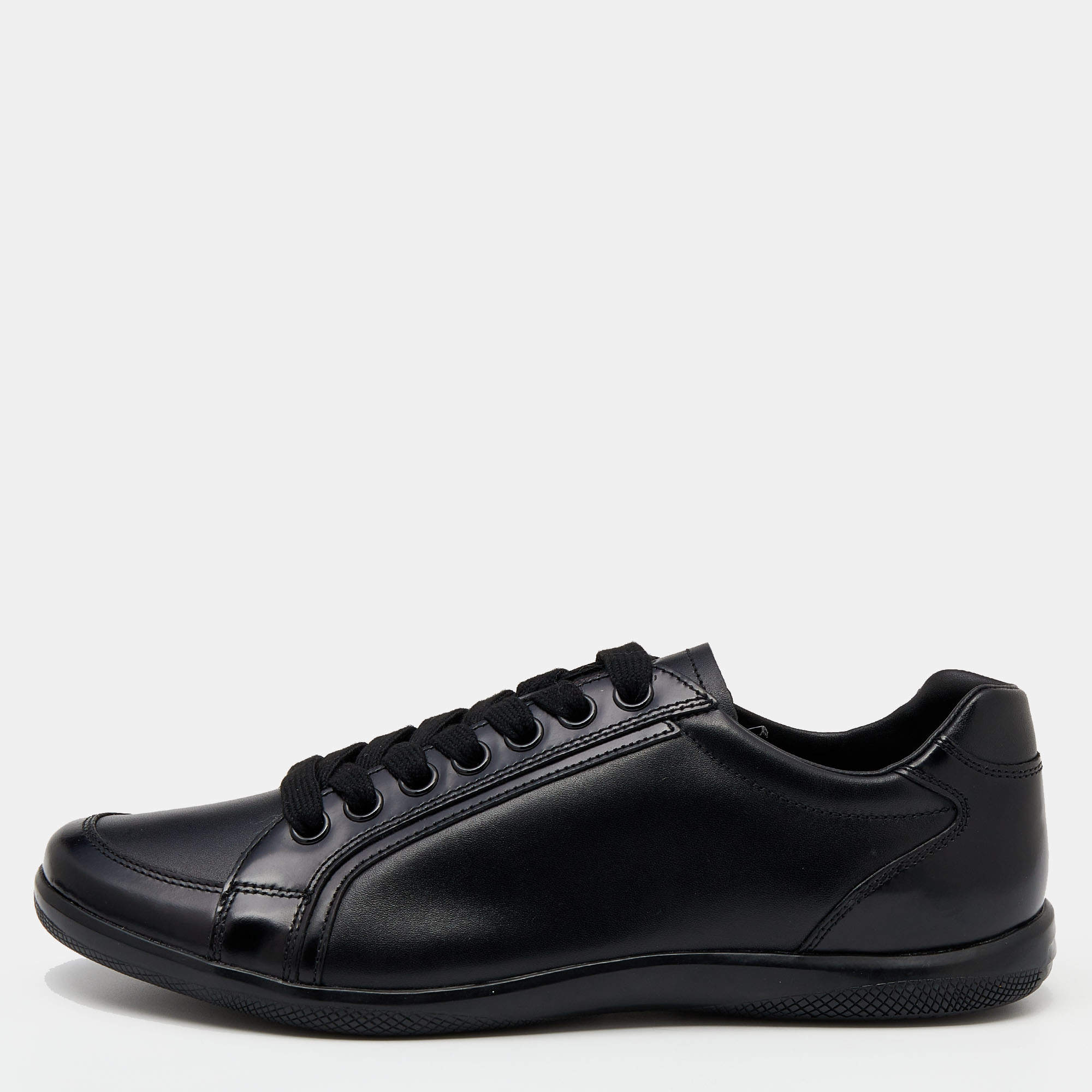 Prada Black Leather Low Top Sneakers Size 41