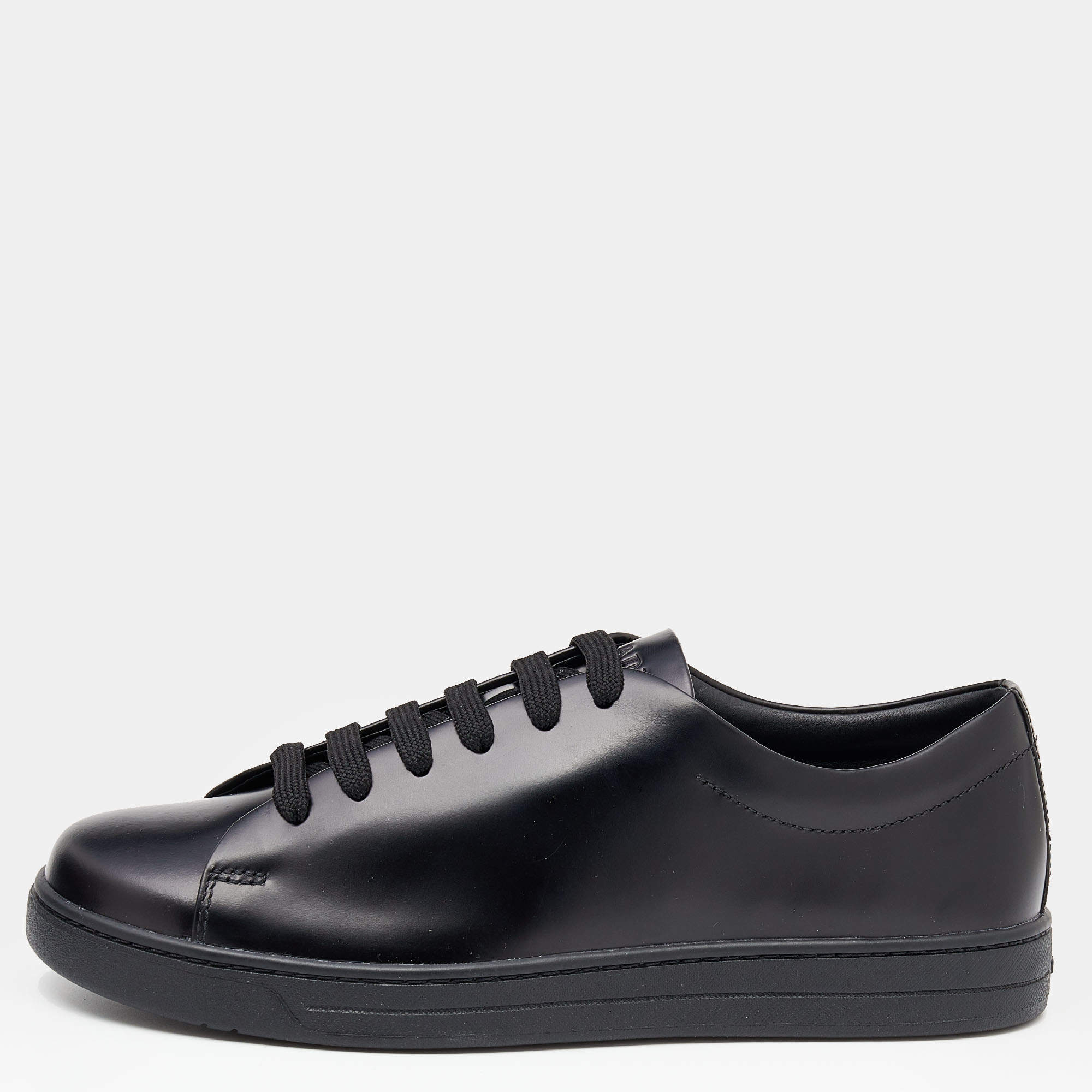 Pre Owned Prada Black Leather Low Top Sneakers Size 41.5