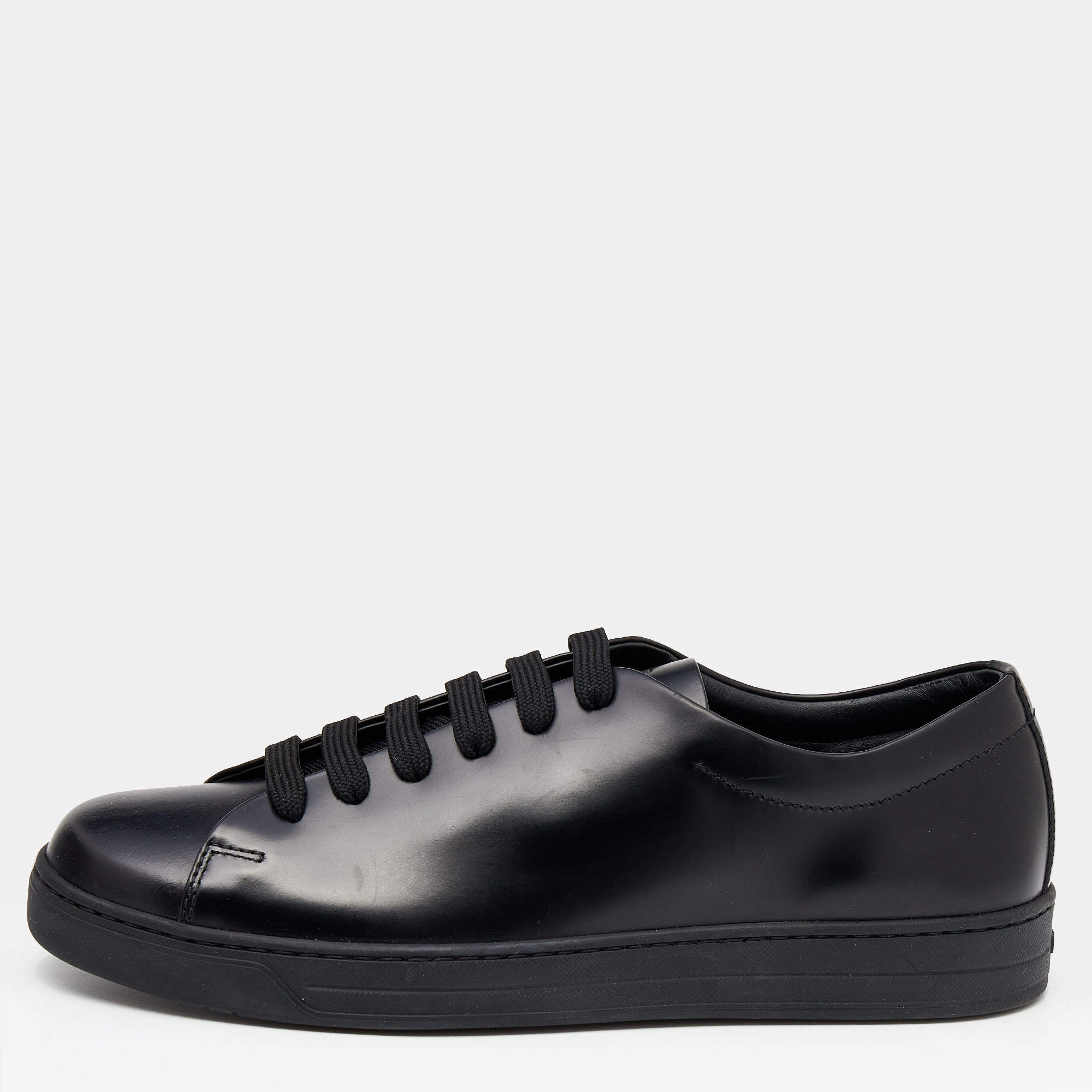 Prada Black Leather Lace Up Sneakers Size 41
