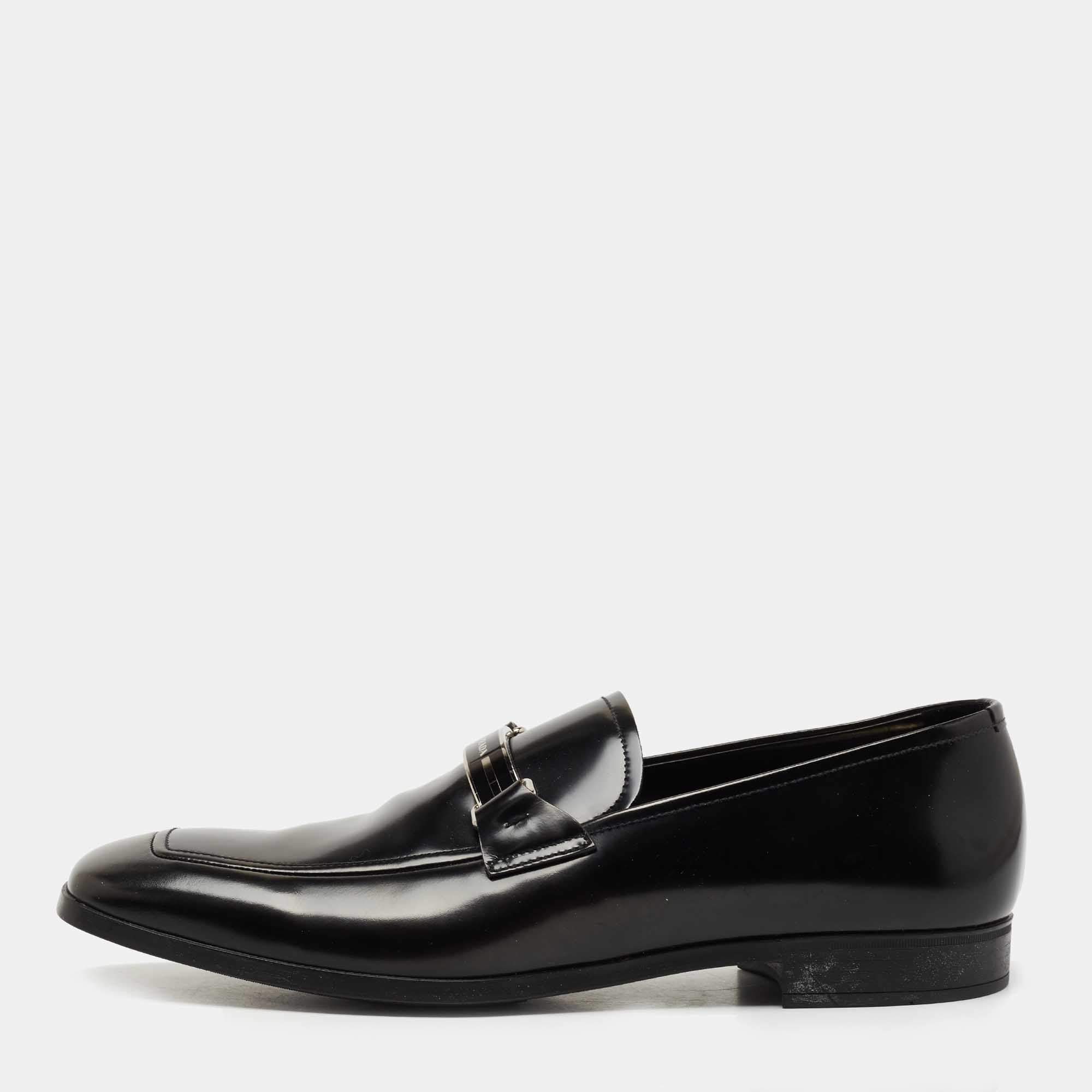 Prada Black Leather Slip On Loafers Size 42