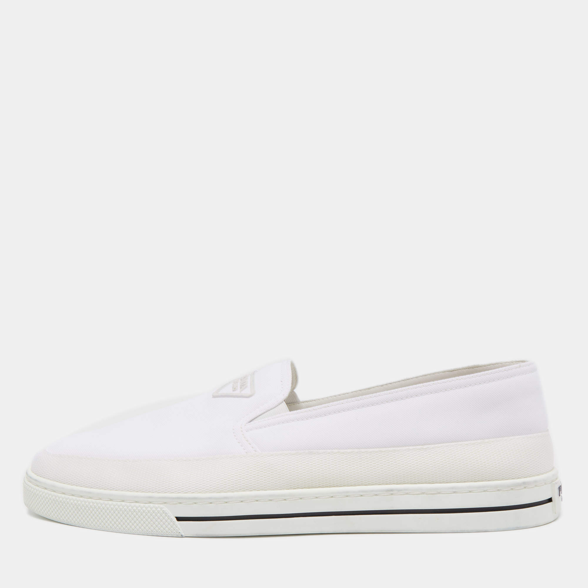 Prada White Nylon Logo Slip On Sneakers Size 43