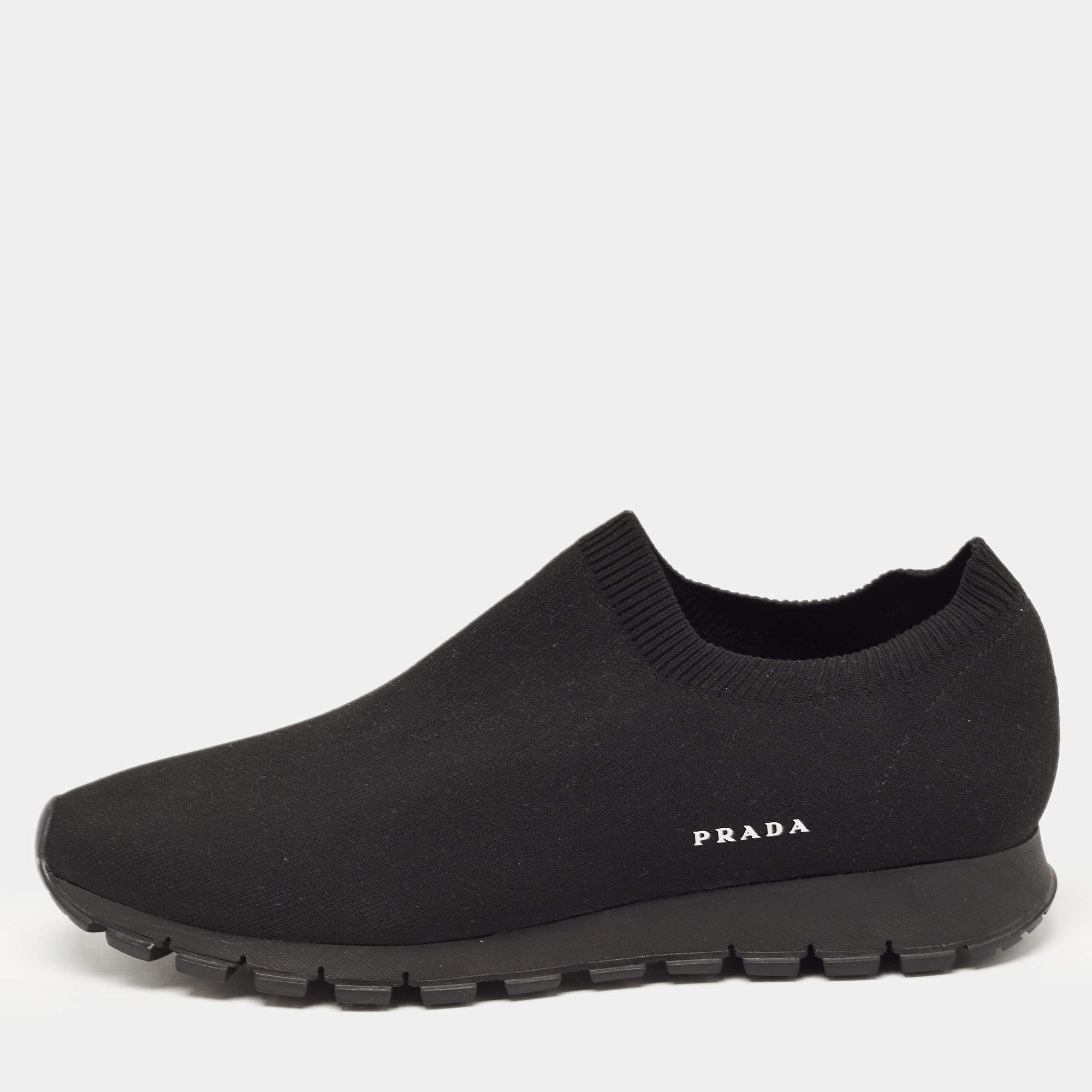 Prada Black Knit Fabric Slip On Sneakers Size 42