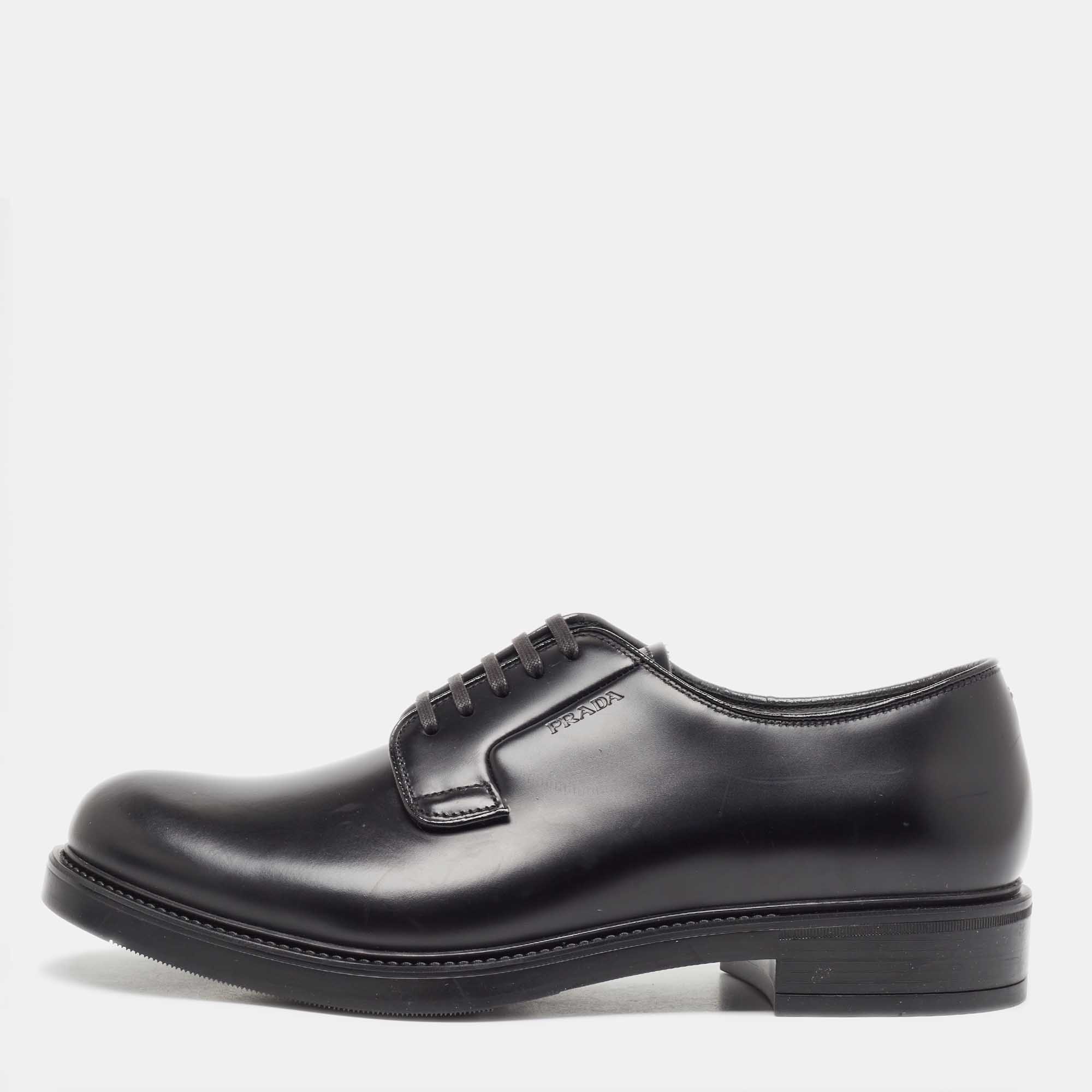 Prada Black Leather Lace Up Derby Size 40