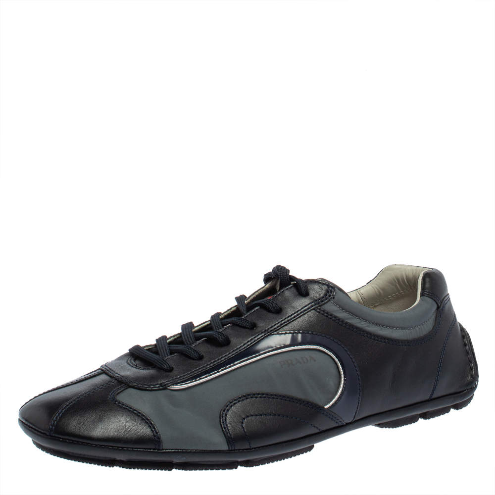 Pre Owned Prada Sport Navy Blue Leather and Nylon Lace Up Sneakers Size 42