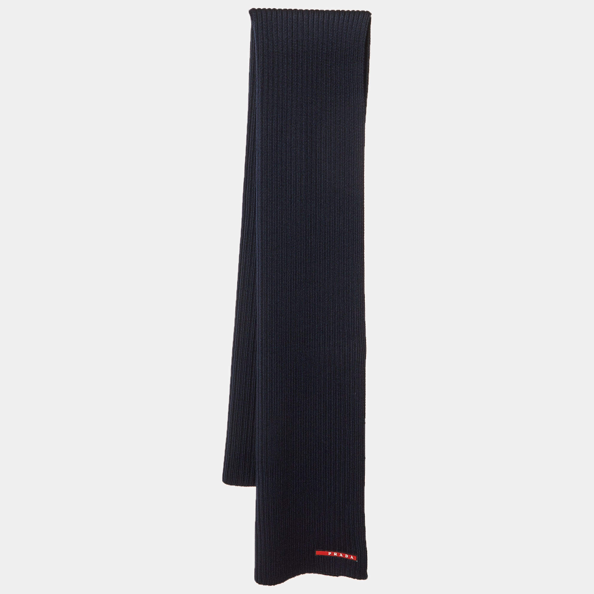 مملوكة مسبقًا Prada Sport Navy Blue Wool Knit Scarf
