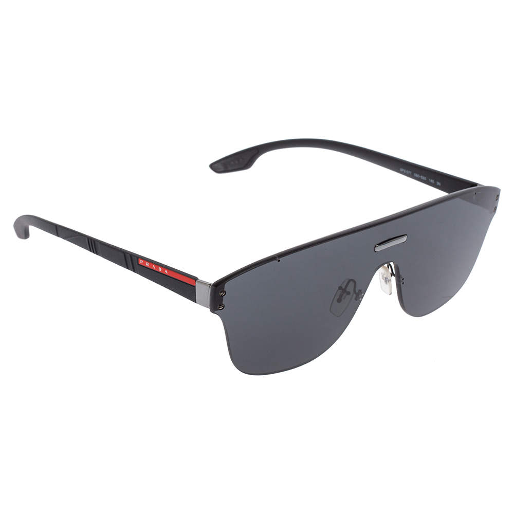 Prada Black Acetate SPS 57T Mirror Sunglasses