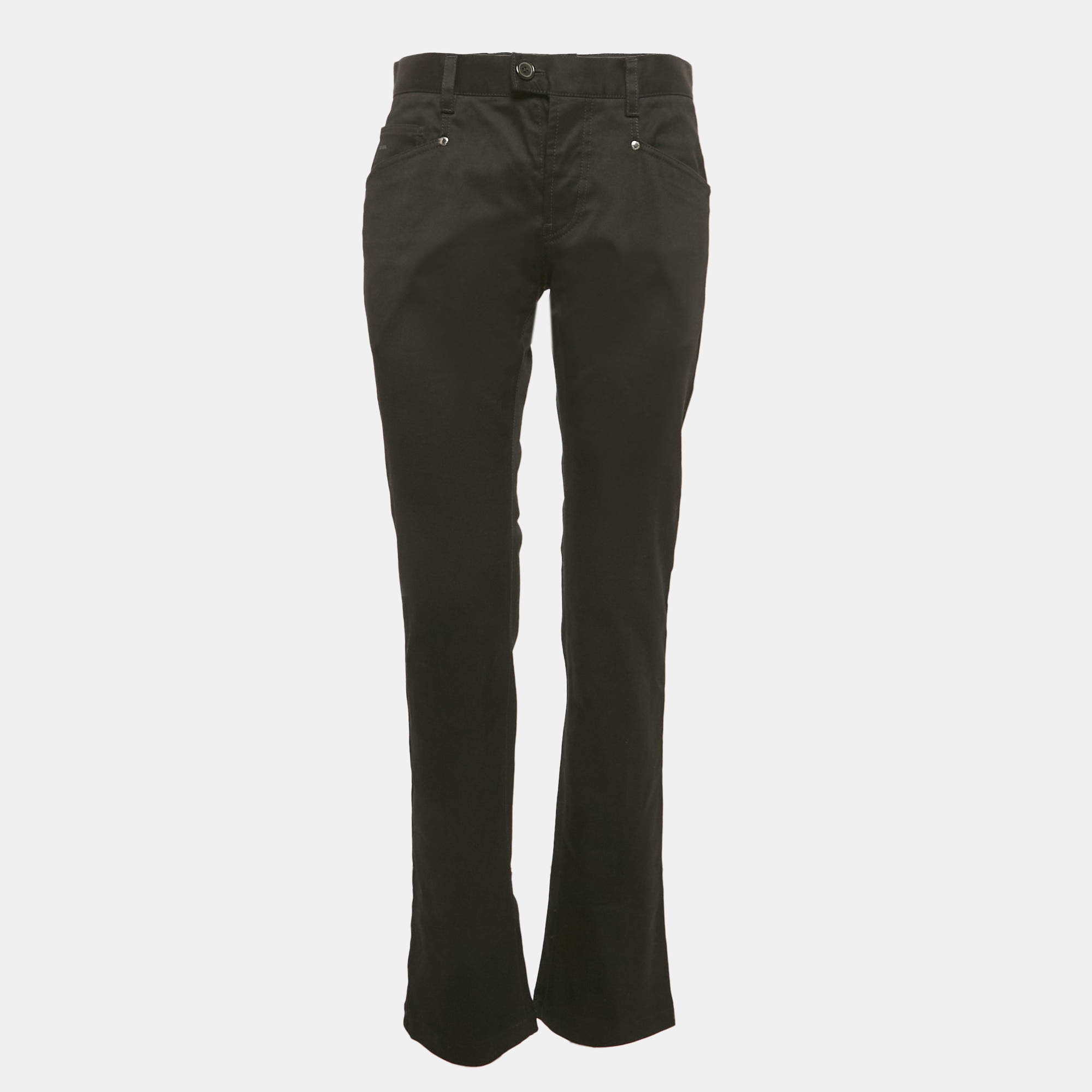 Pre Owned Prada Sport Black Gabardine Cotton Wide Leg Trousers S