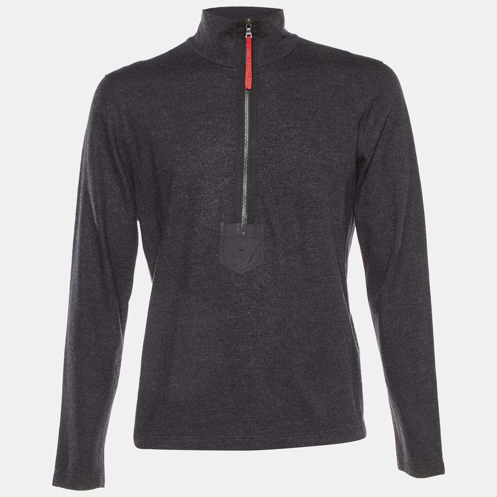 Prada Sport Dark Grey Wool Zip Up Jumper L