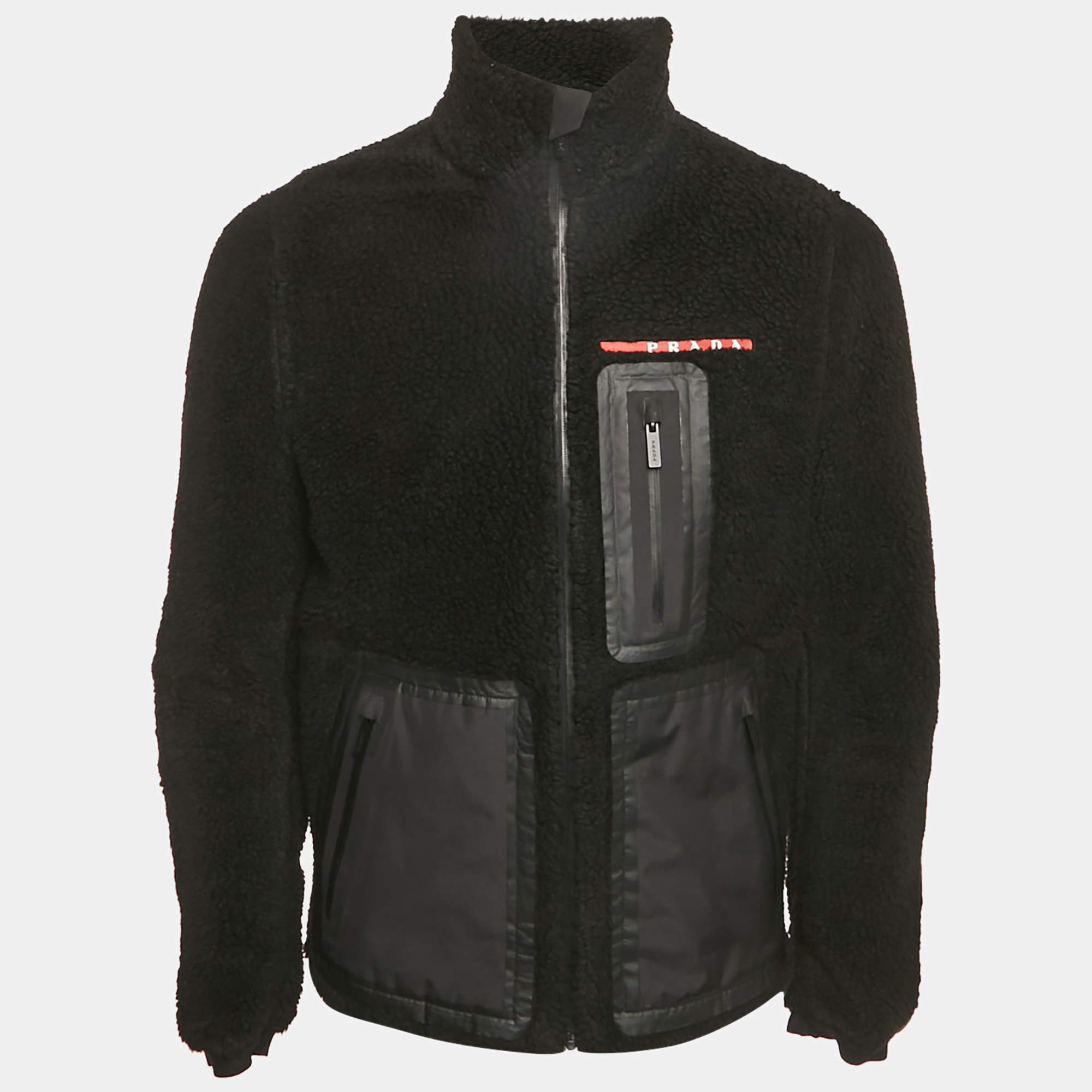 مملوكة مسبقًا معطف برادا سبورت صوف تقني معاد تدويره أسود مقاس صغير