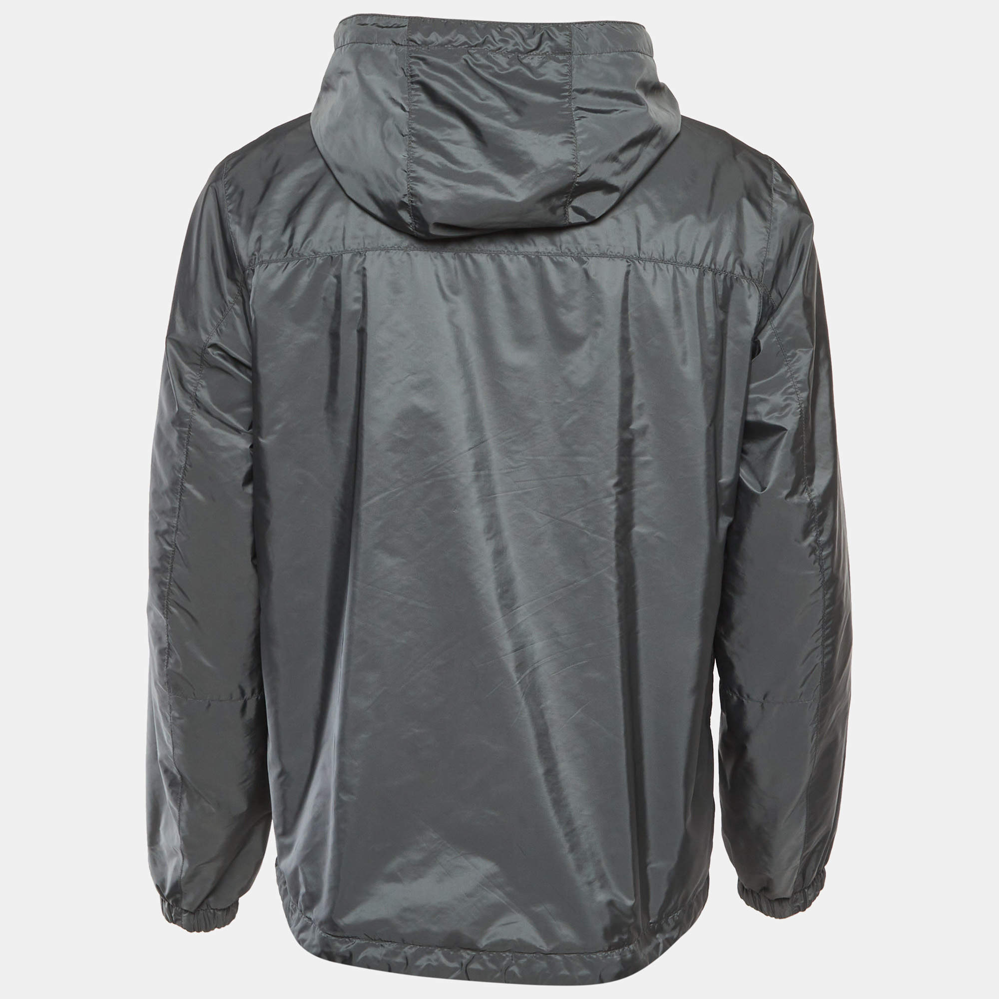 Prada Sport Grey Nylon Reversible Zip Up Hoodie Jacket L Prada