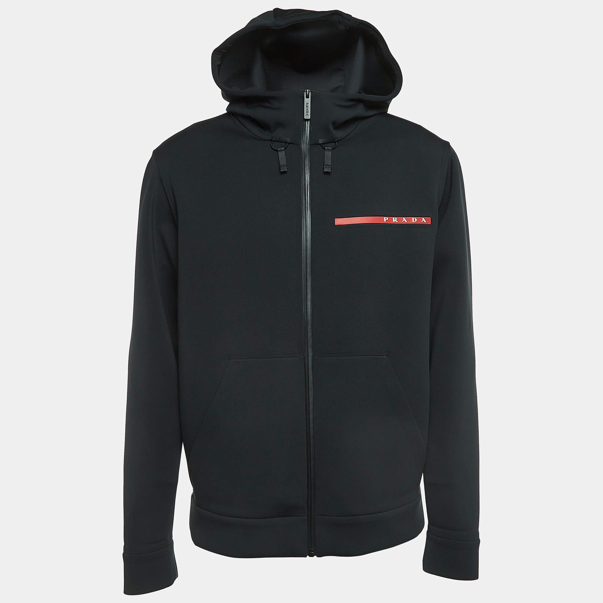 Prada Sport Black Logo Print Double Technical Jersey Hoodie XL