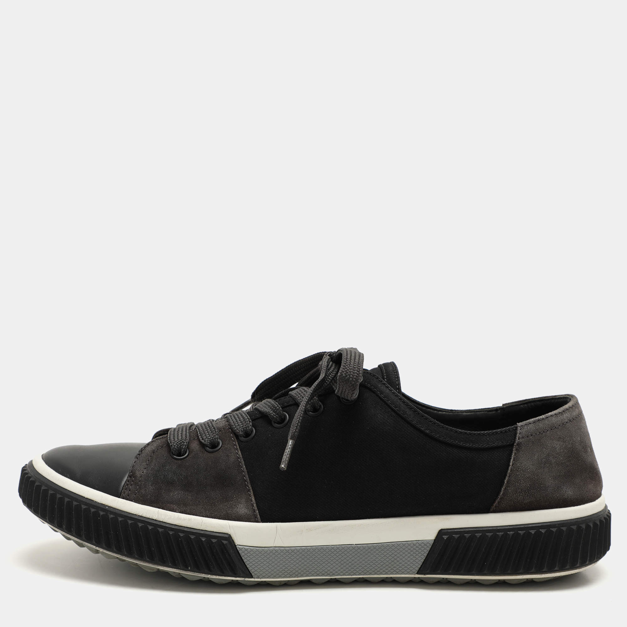 Prada Sport Black Canvas and Leather Low Top Sneakers Size 43