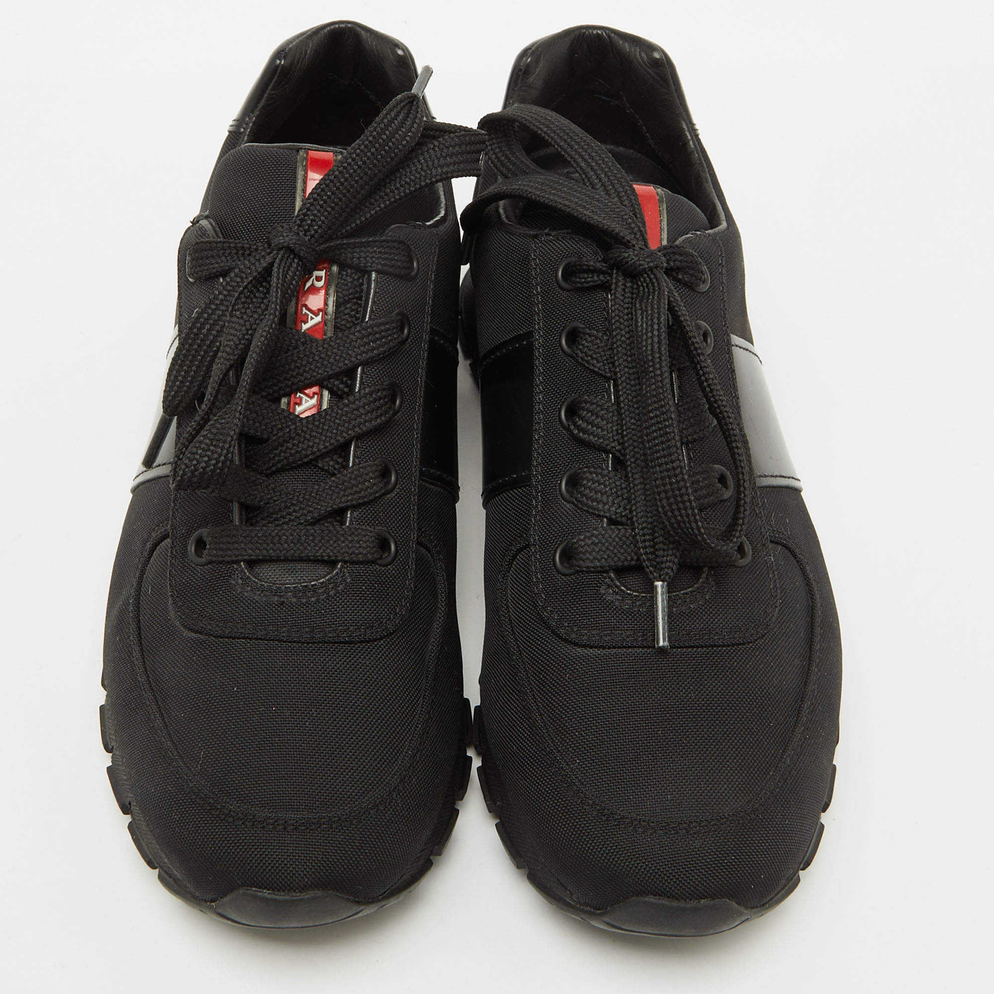 Prada Sport Patent Leather and Mesh Velcro Low Top Sneakers