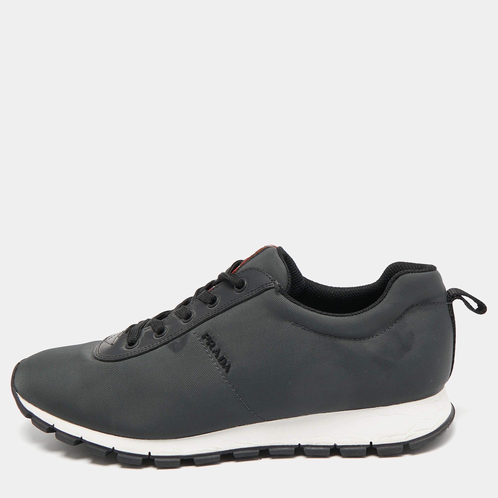 Prada Sport Dark Green/Black Fabric and Leather Low Top Sneakers Size 43.5