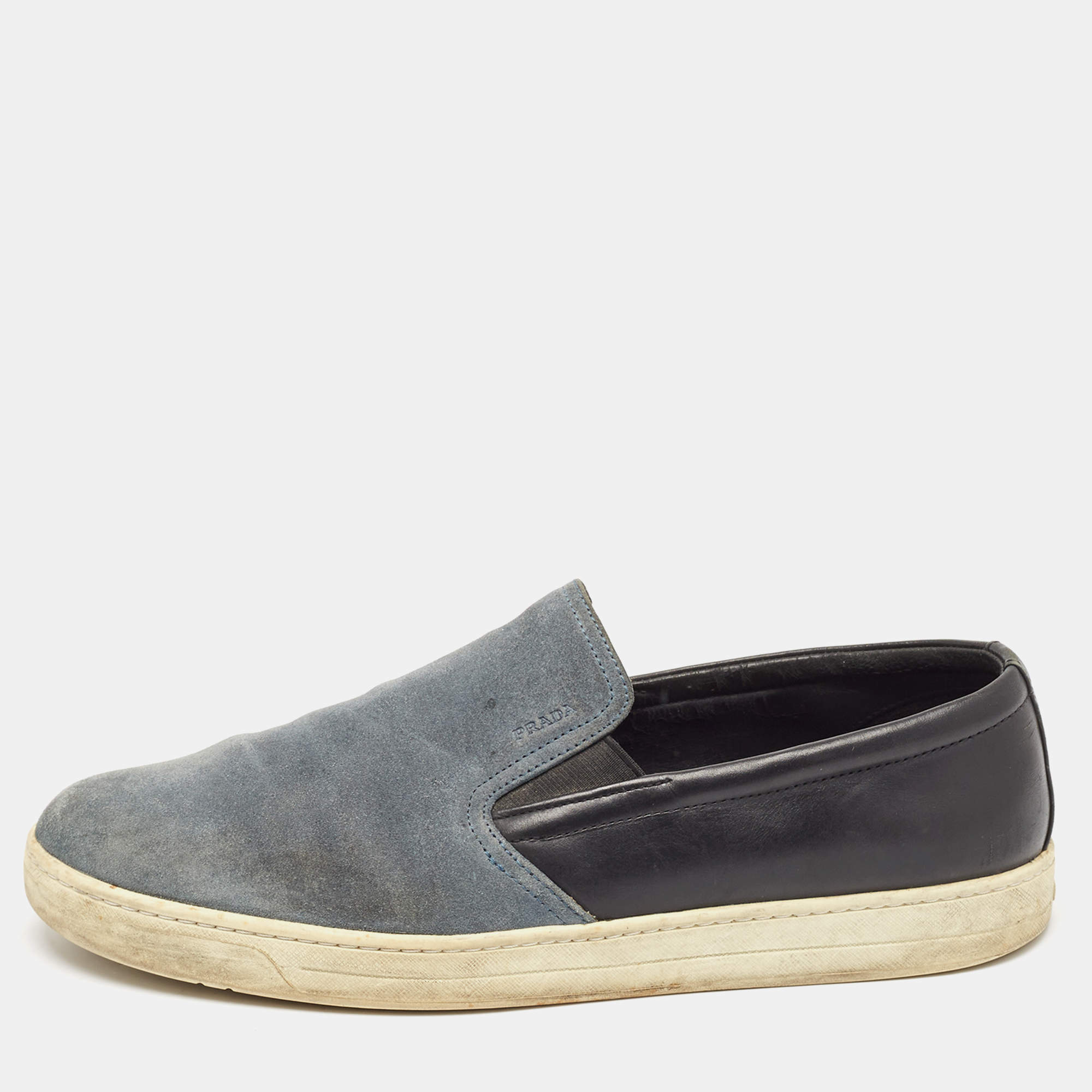 Pre Owned Prada Sport Black/Blue Suede and Leather Slip On Sneakers Size 43