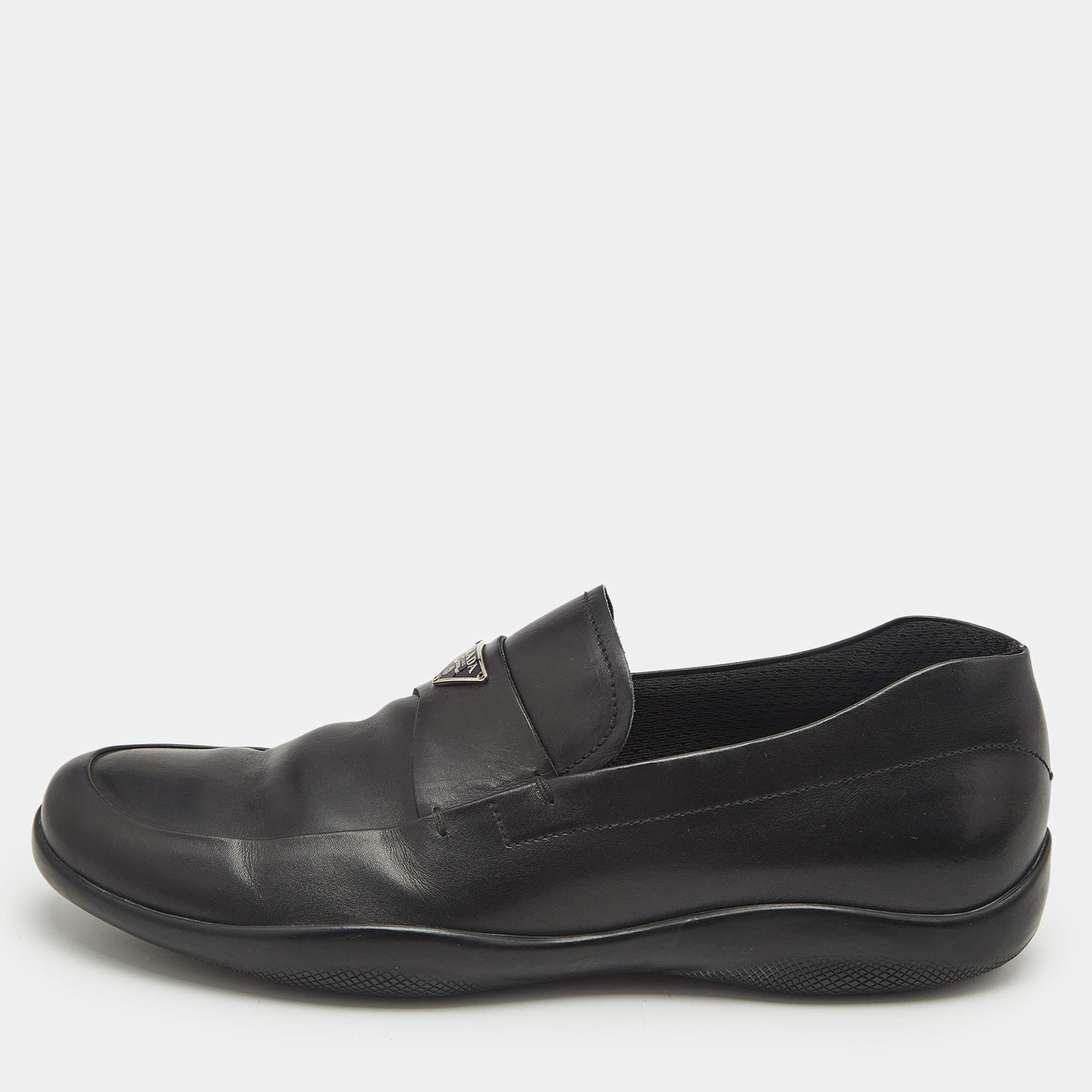 Pre Owned Prada Sport Black Leather Slip On Loafers Size 42