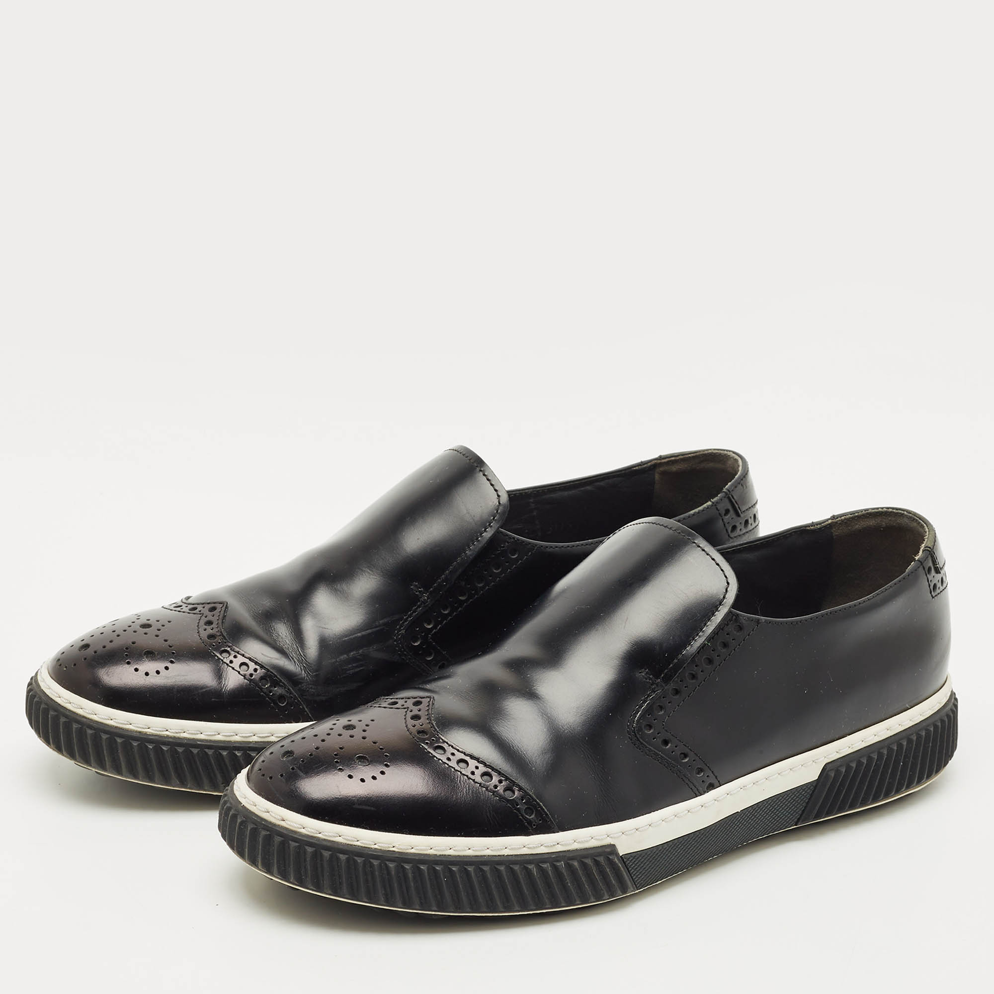 Prada Sport Black Leather And Knit Fabric Low Top Sneakers