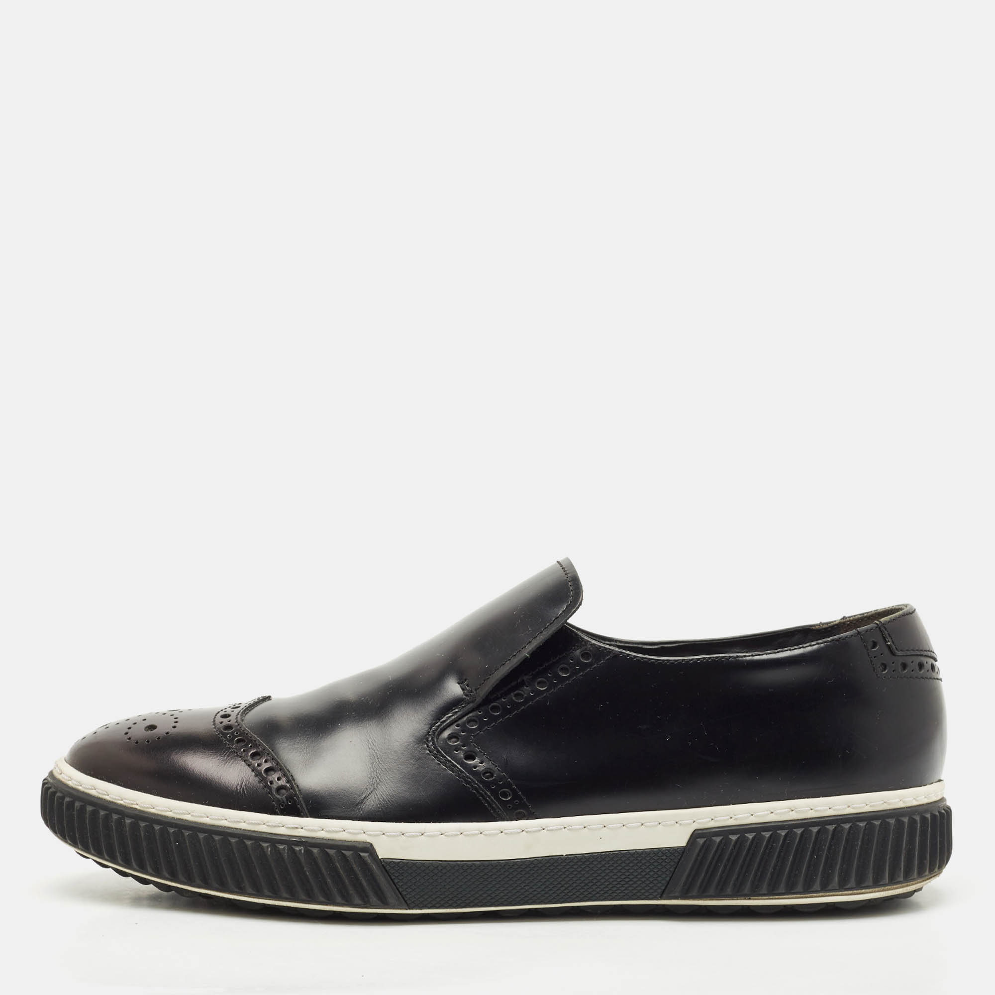 Prada Sport Black Leather Brogue Slip On Sneakers Size 43