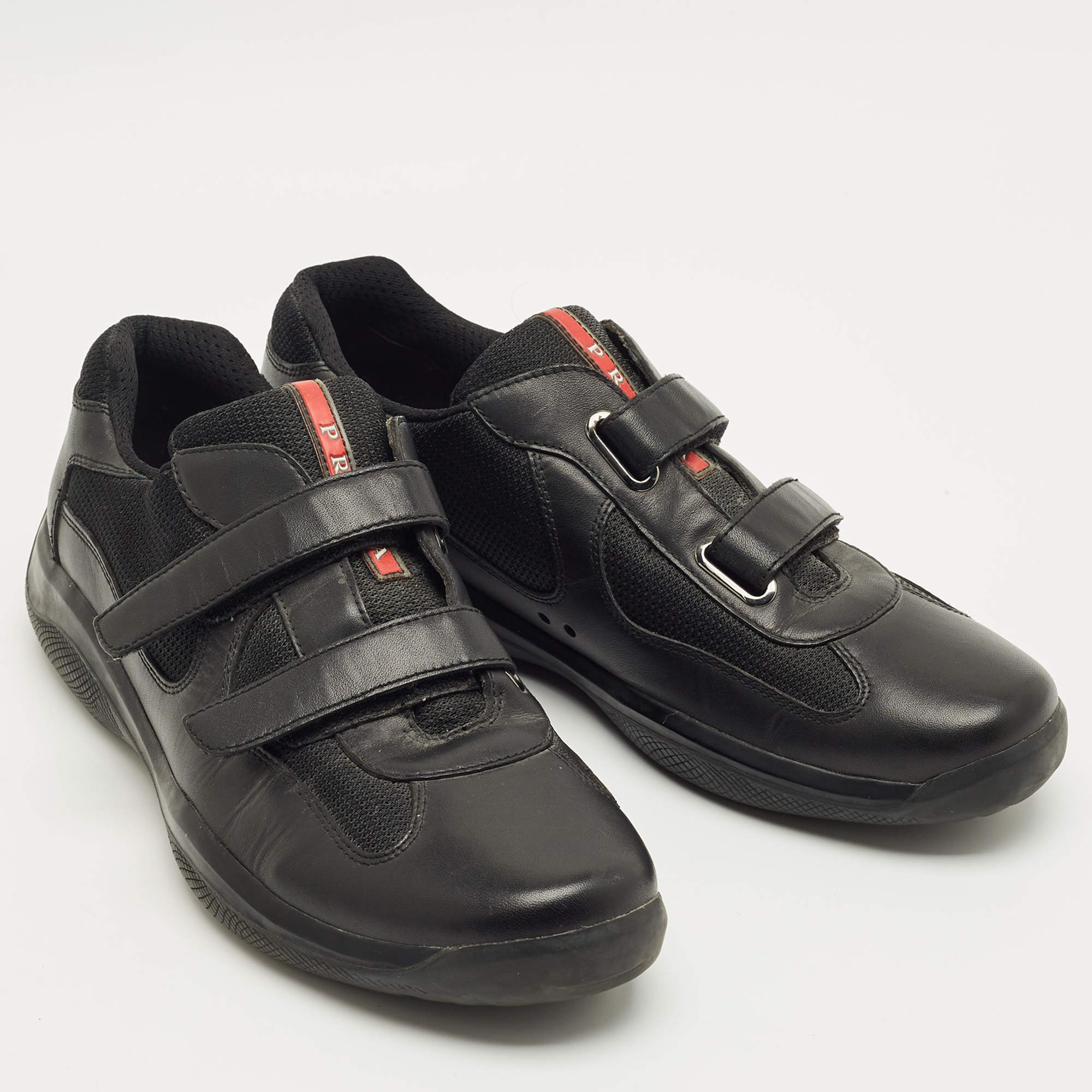 靴 PRADA SPORT velcro leather shoes Prada Sport Brown Leather Double Velcro Low Top Sneakers