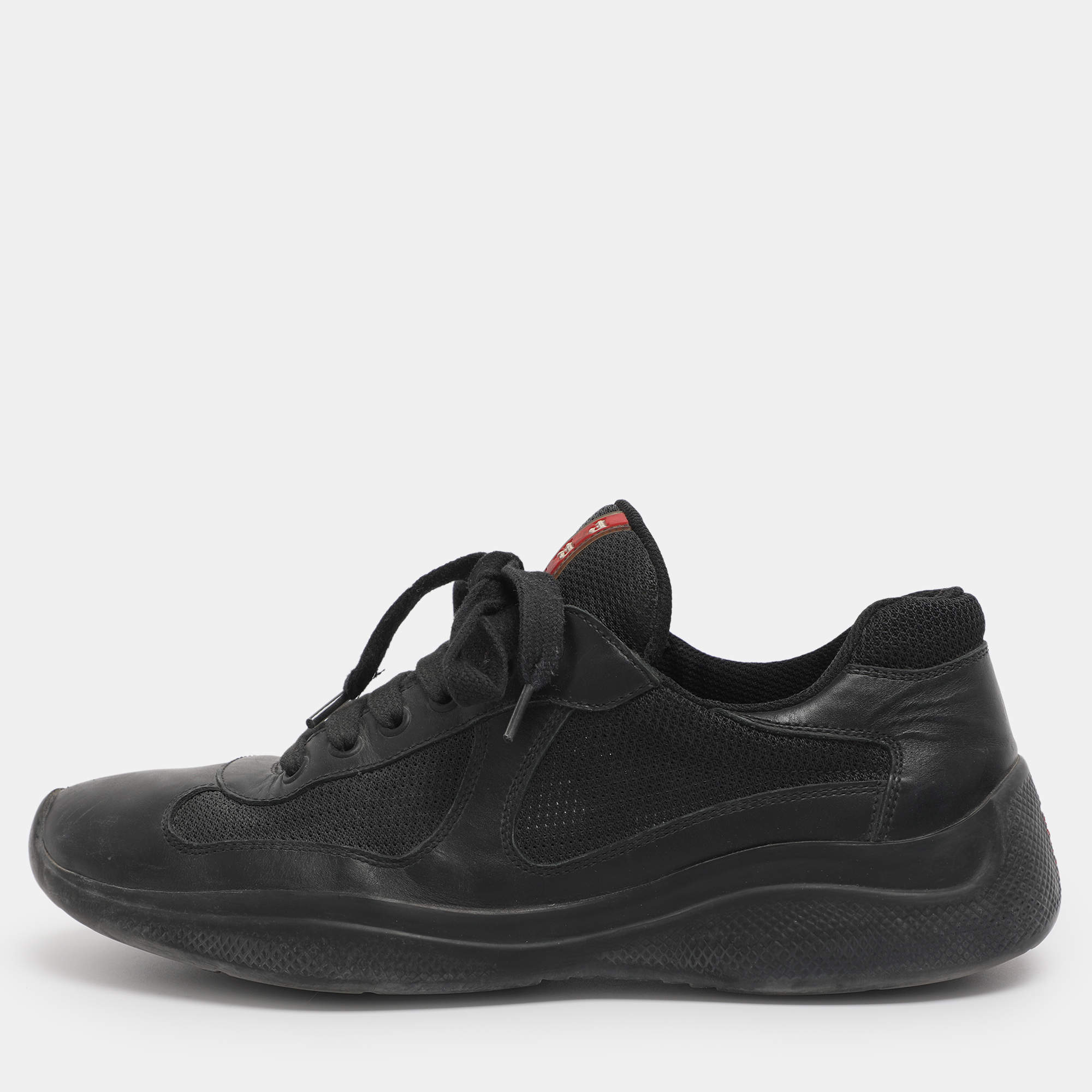 Pre Owned Prada Sport Black Leather and Mesh Low Top Sneakers Size 40