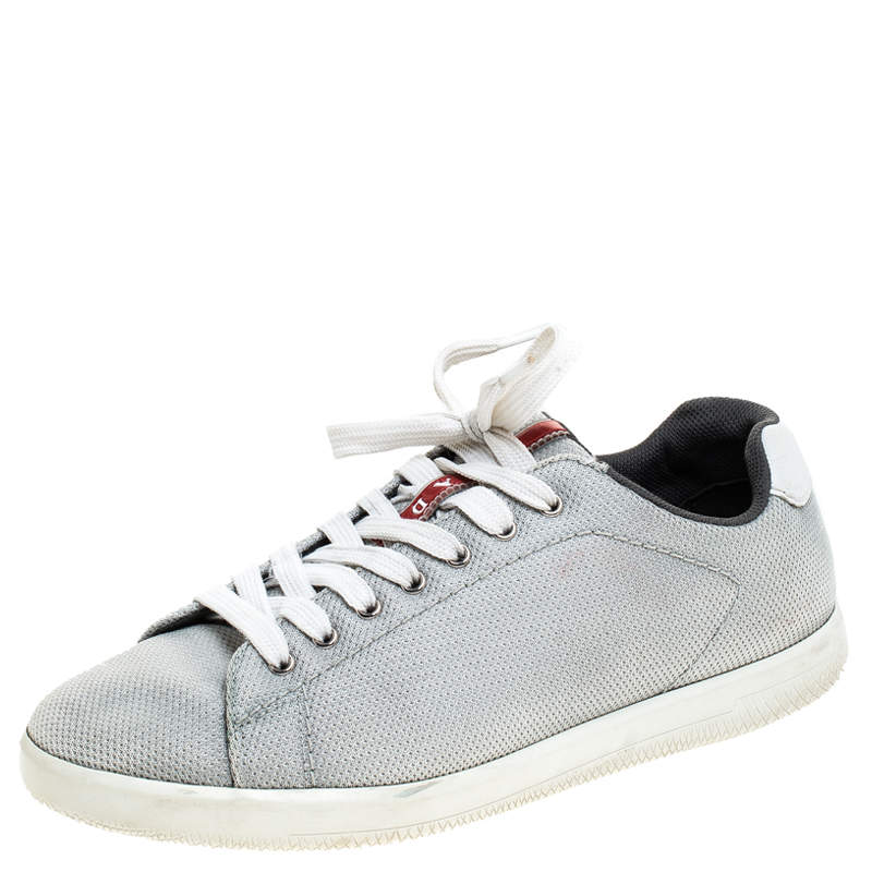 Prada Sport Light Grey Mesh Lace Low Top Sneakers Size 42.5