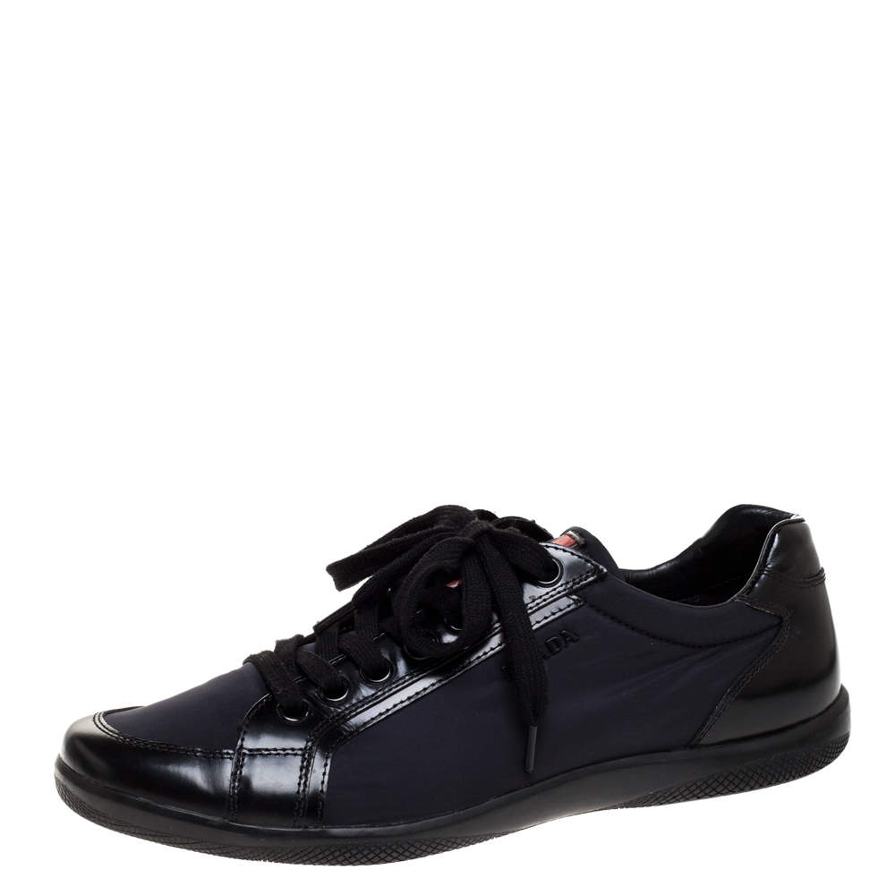 Pre Owned Prada Sport Black Nylon Fabric And Leather Low Top Sneakers Size 41.5