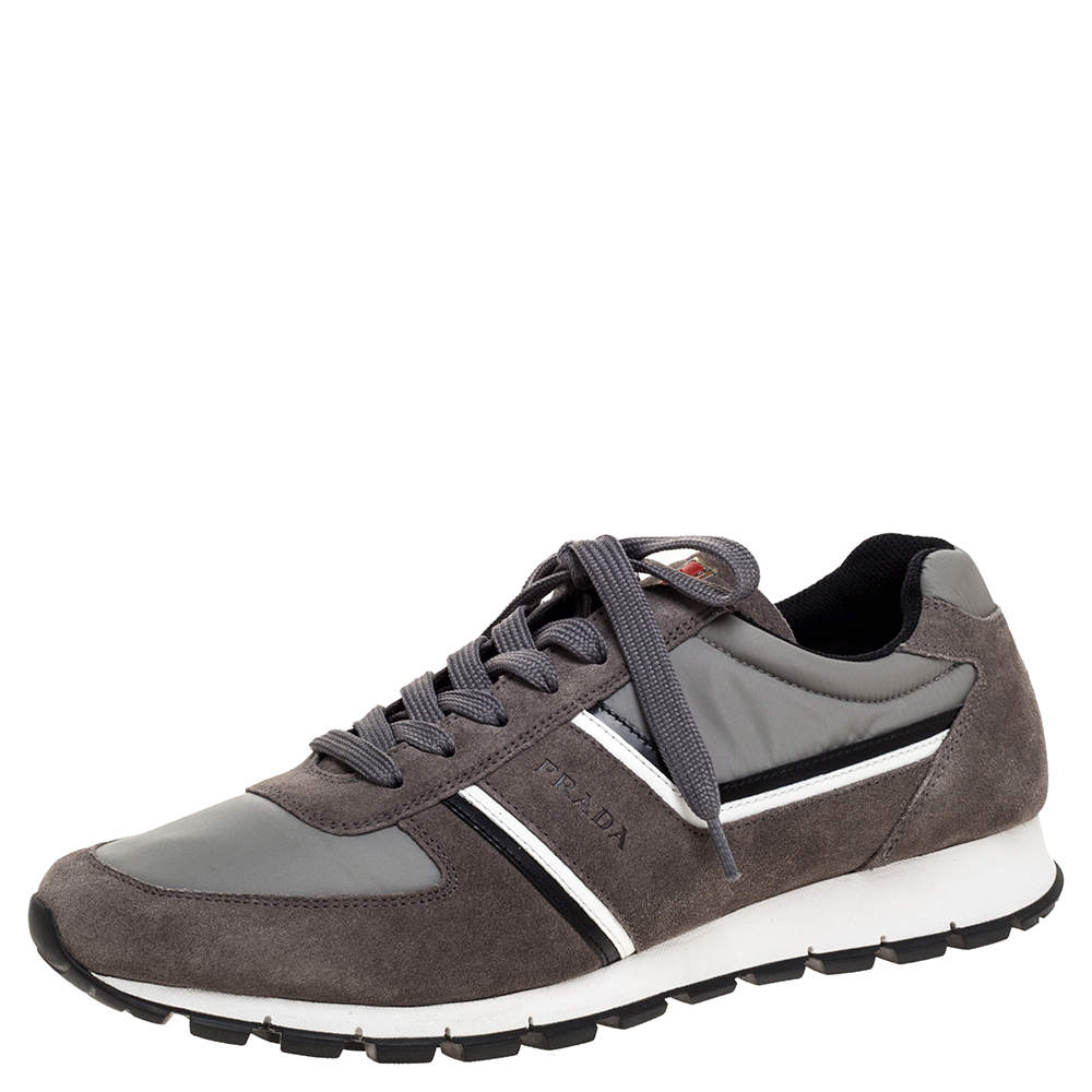 Pre Owned Prada Sport Grey Suede And Nylon Lace Up Sneakers Size 45.5