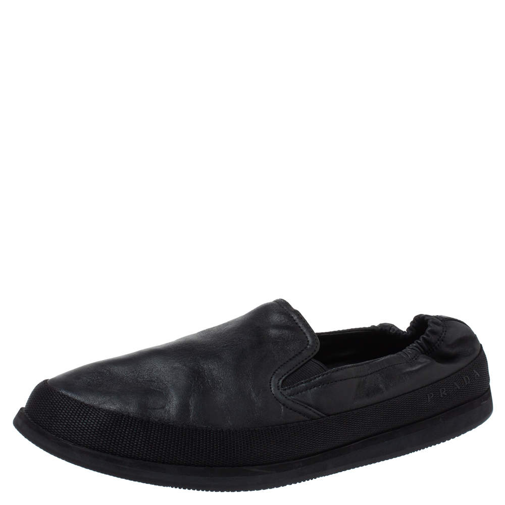 Prada Sports Black Leather Scrunch Slip On Sneakers Size 42