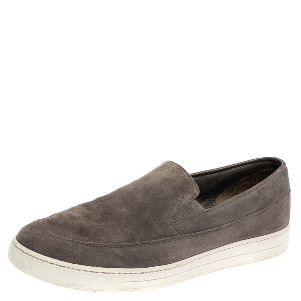 Prada Sport Grey Suede Leather Slip On Sneakers Size 45