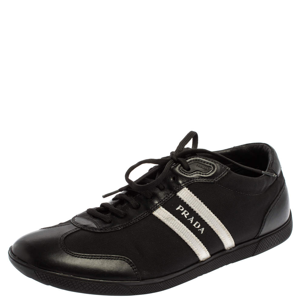 Prada Black/White Nylon And Leather Low Top Sneakers Size 42