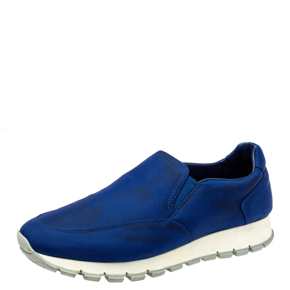 Pre Owned Prada Sport Blue Nylon Slip On Sneakers Size 39.5 